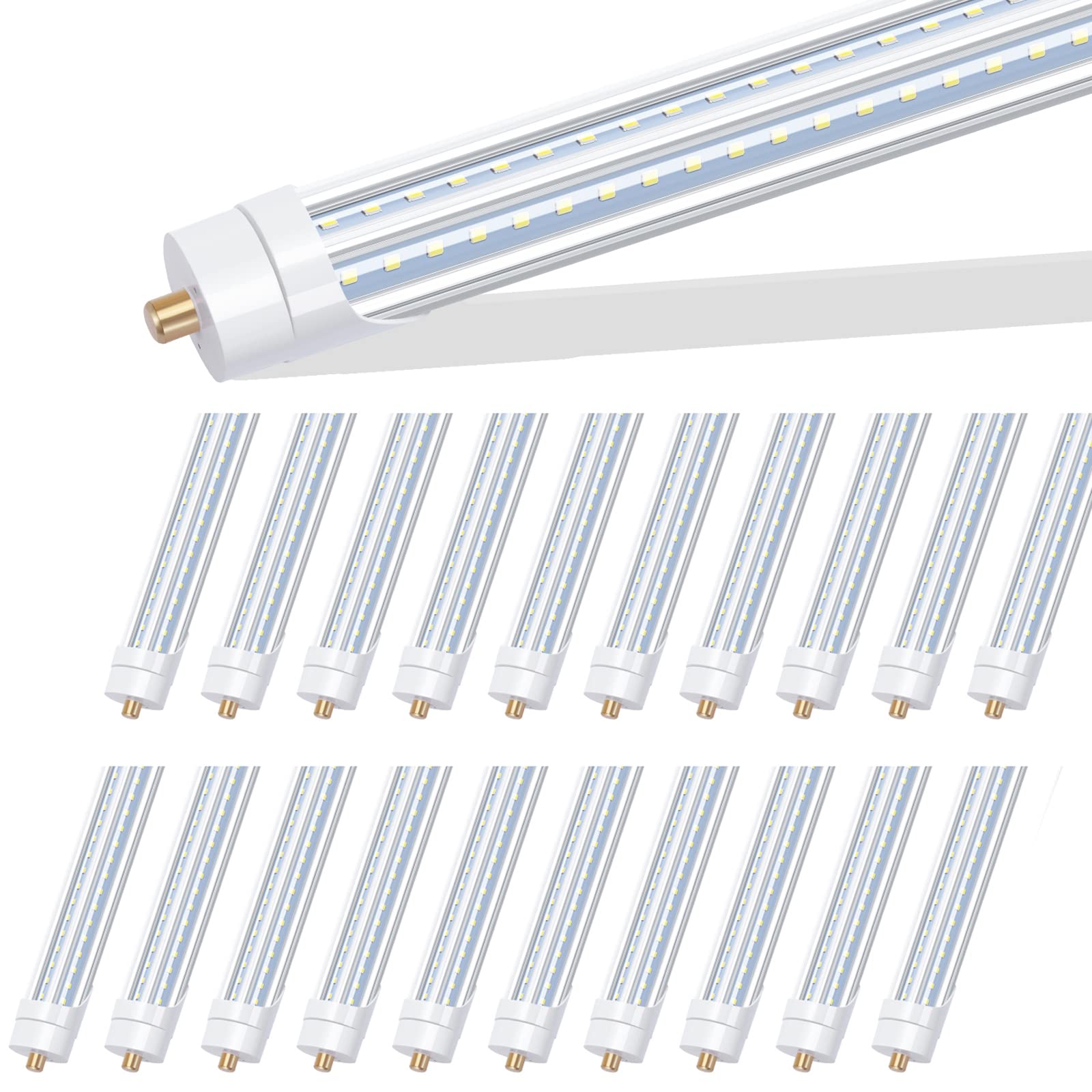T8 8Ft Led Shop Light, 90W 10000Lm Tube, Single Pin Fa8 Base, Cool White 6000K, V Shaped, 96'' Bulb Replacement For 8Ft Fluoresc