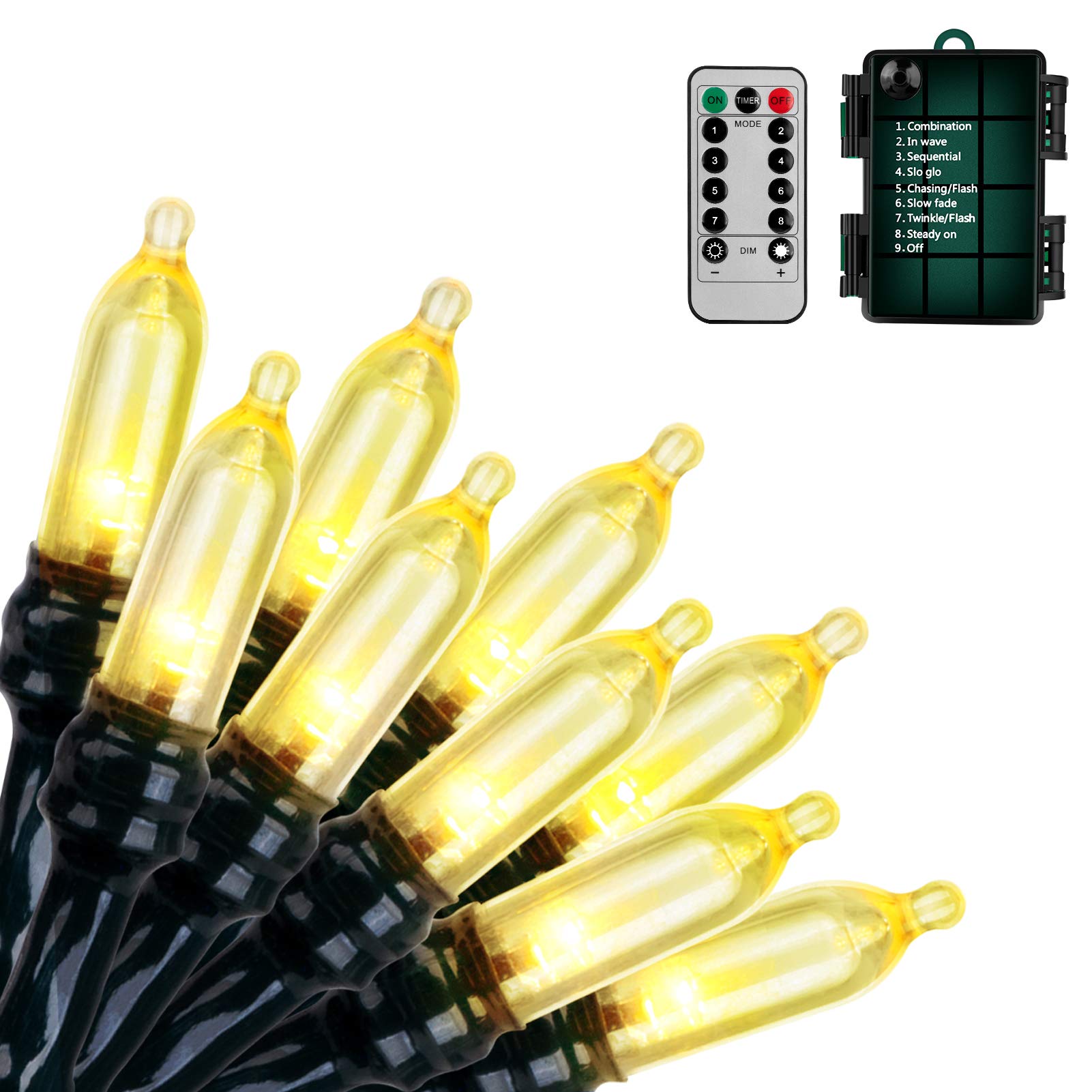 Koxly 18ft Battery Operated String Lights, 50 LED Waterproof Lights with Remote Timer, Warm White, Model JYLPT01