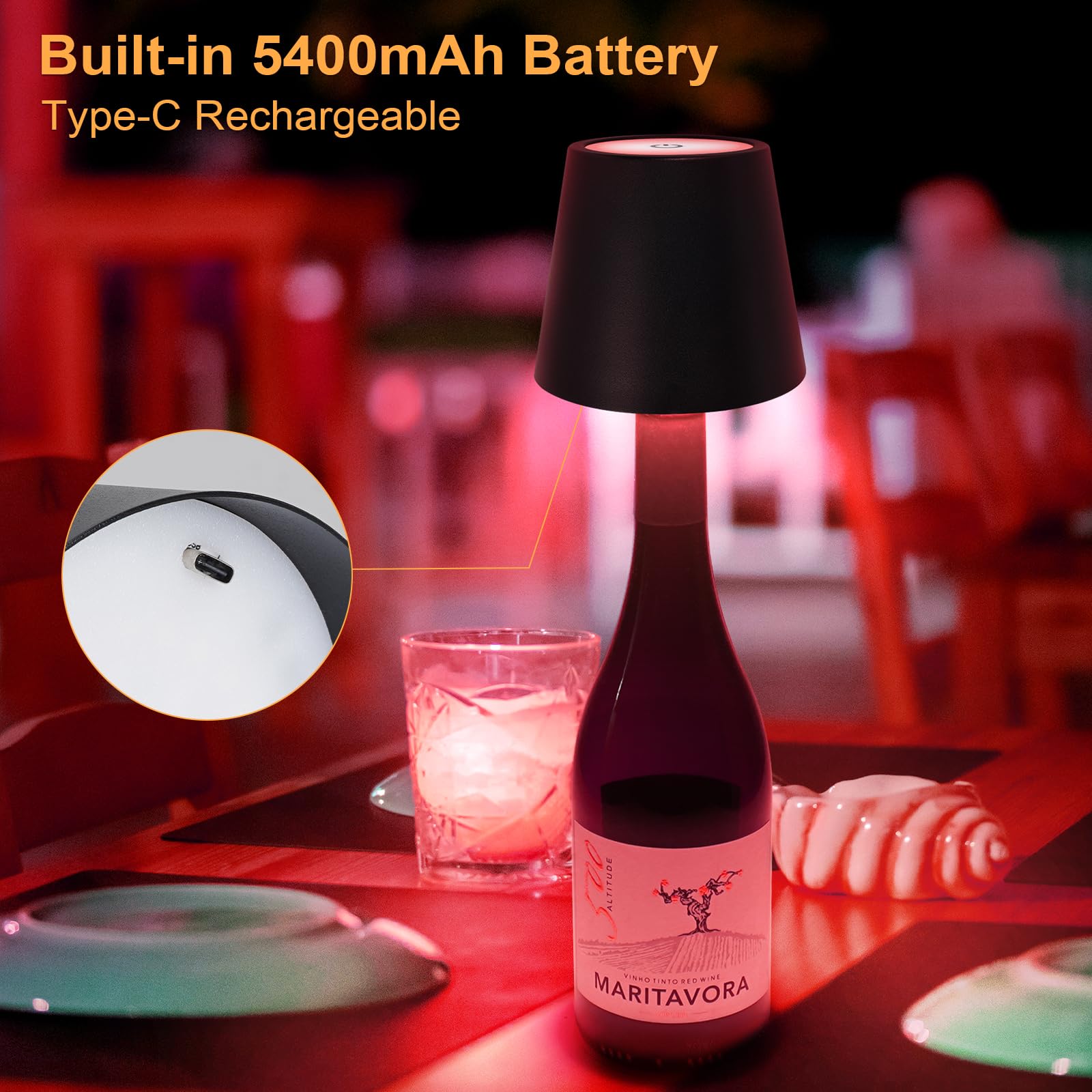 Dusktec Wireless Wine Bottle Lampshade, 8 Rgb Light Modes, Light Temperature 3000-6500K, Rechargeable Touch Wine Bottle Lamp, Po