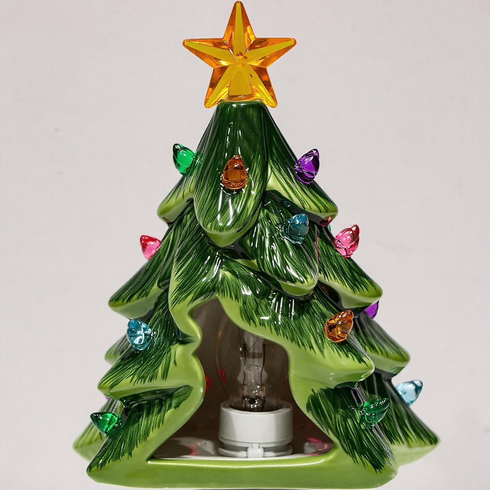 Lasumora Christmas Decorations  Ceramic Christmas Tree Night Light  1 Pack Vintage Christmas Decorative Night Light With On/Off Switch  Holiday Decor Indoor For Bedroom & Hallway