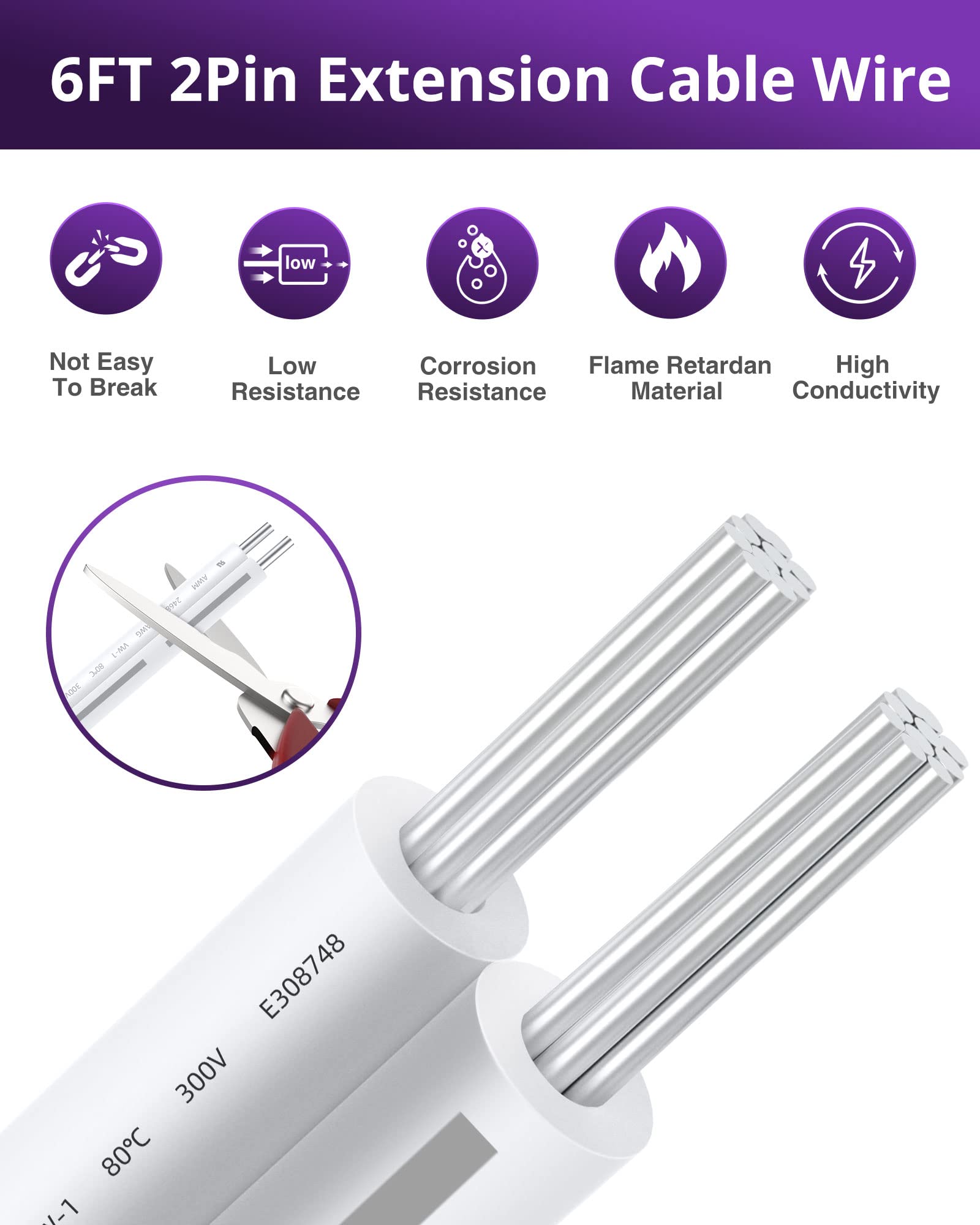 Hitlights Extension Cable Wire Cord Led Strip Connectors 2Pcs 6Ft 10Mm 2 Pin Led Light Strip Jumper Connectors For Led Strips Si