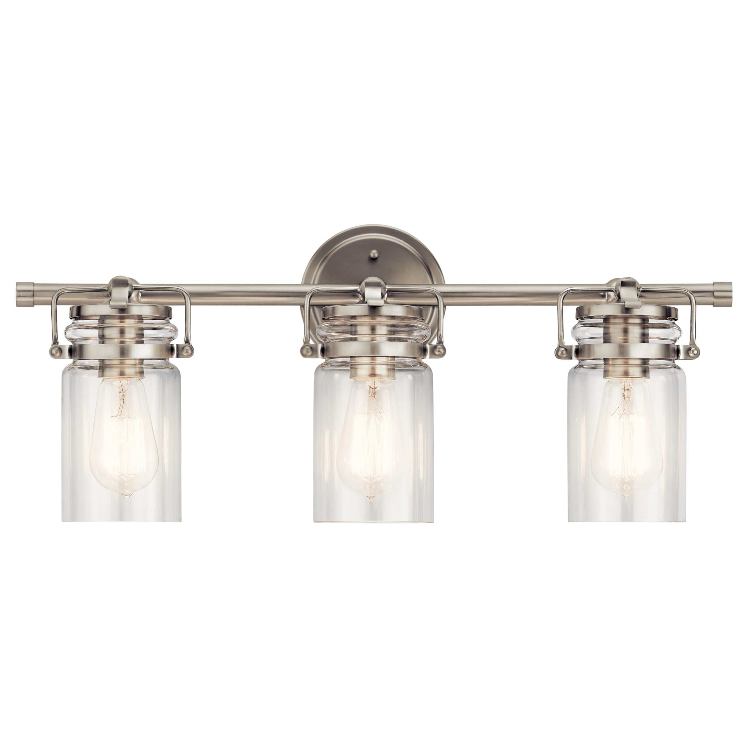 Kichler Brinley 24'' Vanity Light In Brushed Nickel, 3-Light Farmhouse Bathroom Vanity Light With Clear Glass, (24'' W X 10'' H)