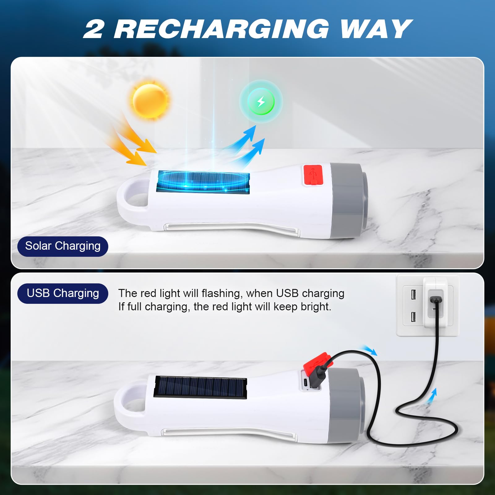 Tansoren Solar Led Flashlight For Power Outages, Rechargeable Camping Flashlights With High Lumens, 5 Modes, Powerful And Bright