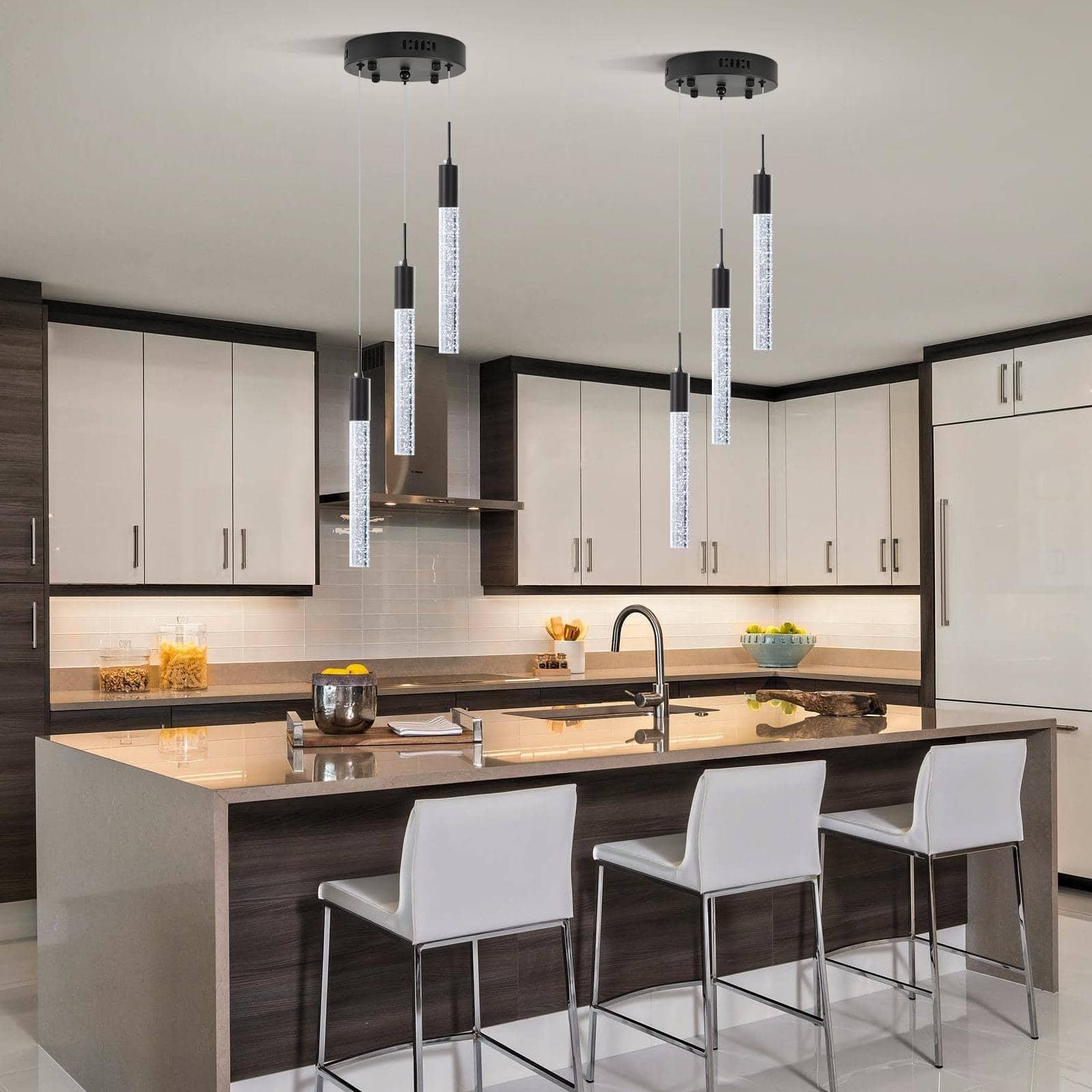 Upfelw Modern Crystal Chandelier 3-Lights  Spiral Led Raindrop Kitchen Island Pendant Lighting  Bubble Foyer Dinimg Room Hanging Light Fixture Remote Control Black