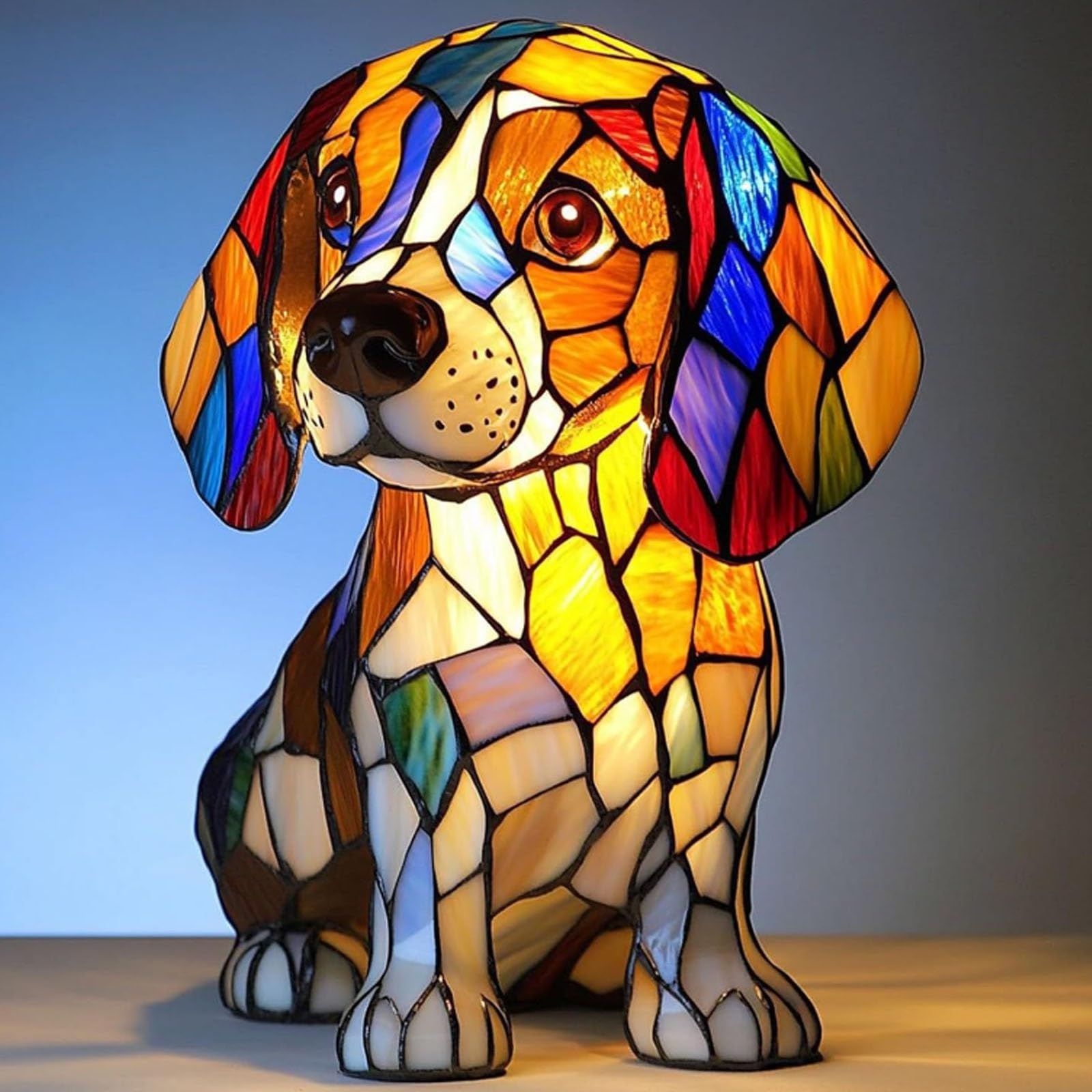 Yeesam Corgi Lamp, Dachshund Lamp, Pomeranian Lamps Stained Glass, Dog Series Art Night Light, Stained Resin French Bulldog Tabl