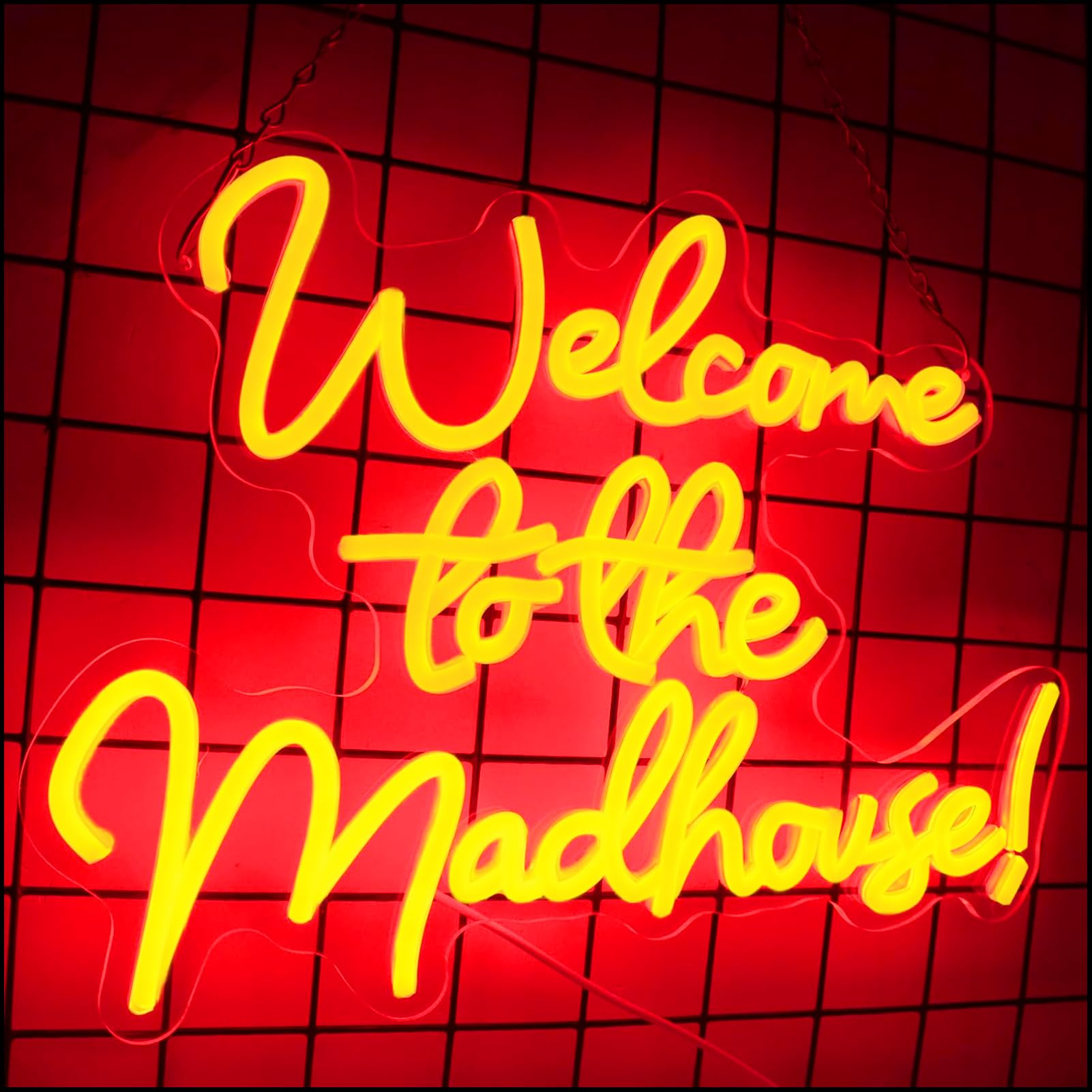 Tiabuy Neon Sign Wall Art Decor, Red LED Lights, 15.7x11.8 inches, Acrylic, Model TB-NS-C-08, Welcome to the Madhouse