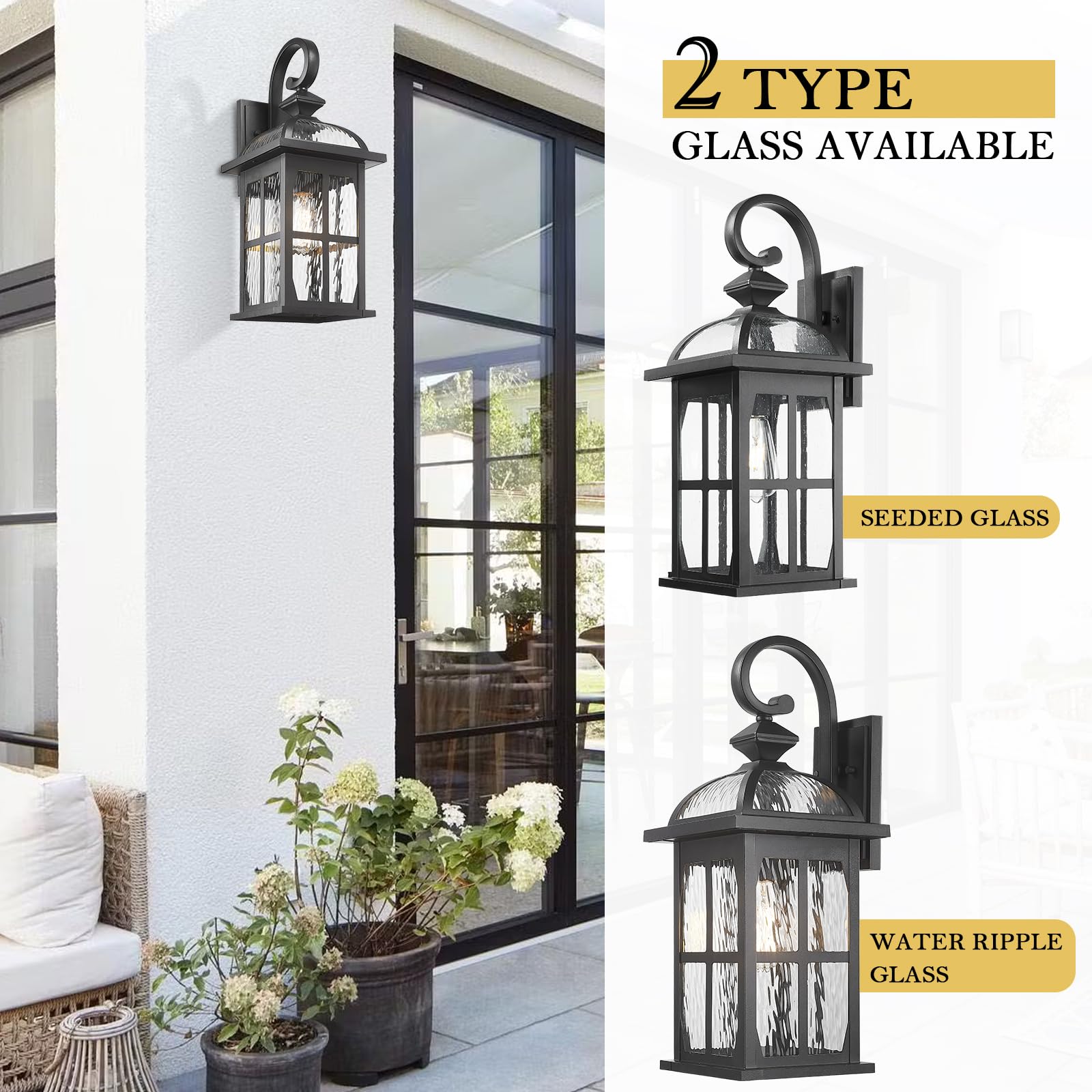 Darkaway Large Outdoor Wall Light  22Inch Exterior Light Fixture With Water Ripple Glass  Aluminum Outside Lights Sconces Exterior Lighting For House Porch Patio Doorway Garage