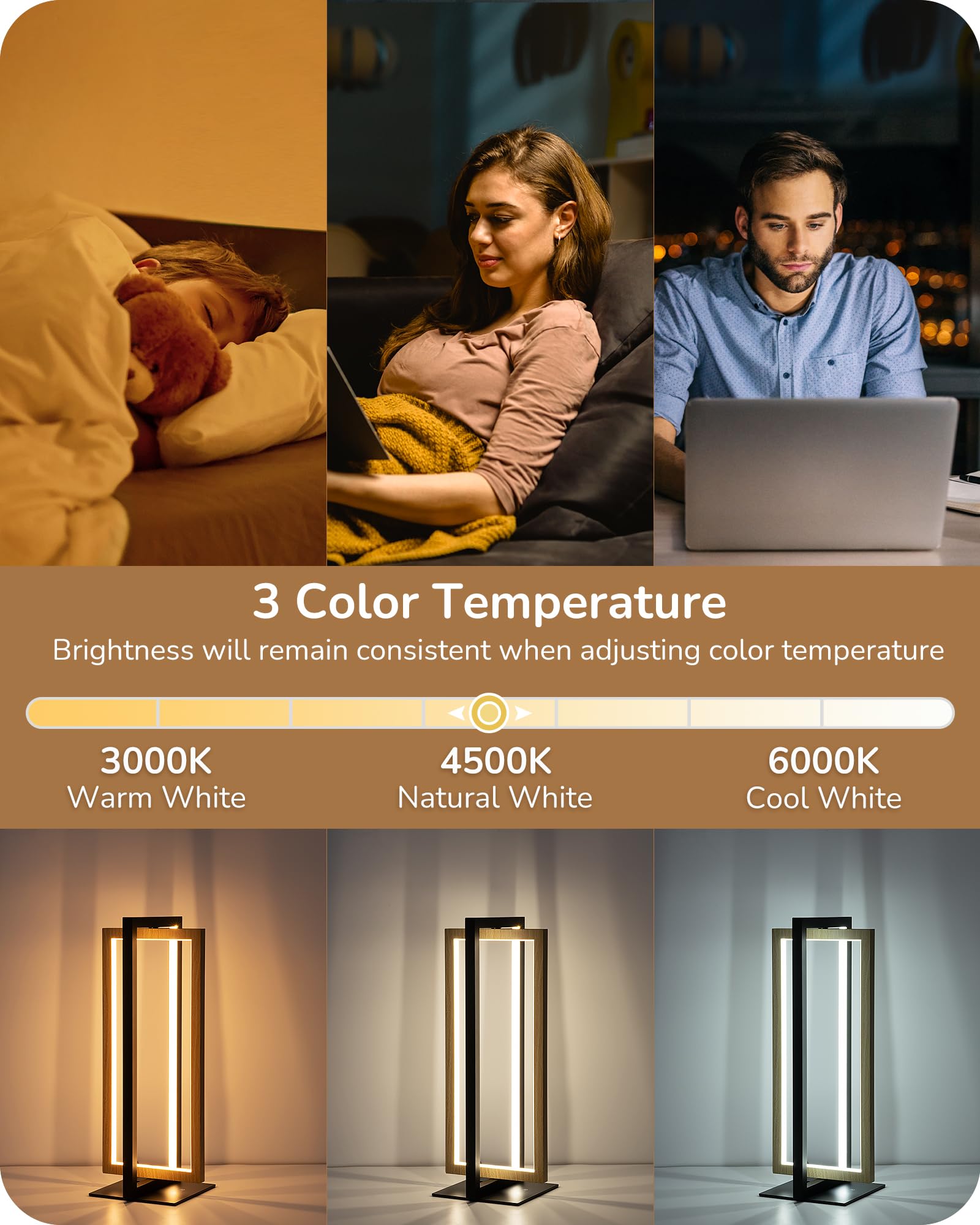 Edishine Led Table Lamp, Stepless Dimmable Bedside Lamp, Max 750Lm, 3 Color Temperature, Switch Control Minimalist Nightstand La
