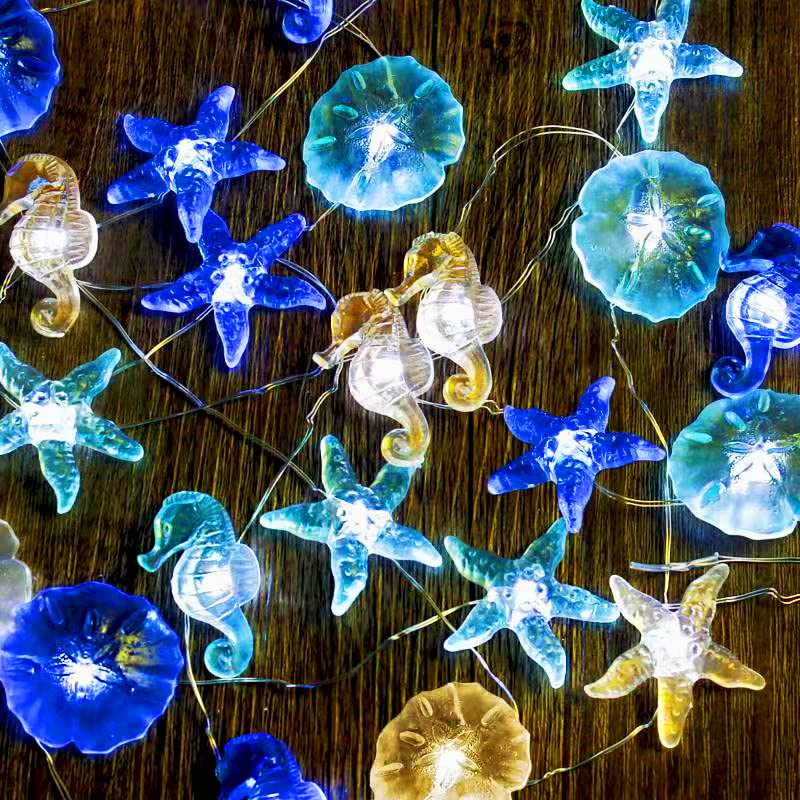 Impress Life Nautical Theme Decorative String Lights, Ocean Decor Under The Sea Sand Dollars Seahorse Beach Lights Battery&USB P