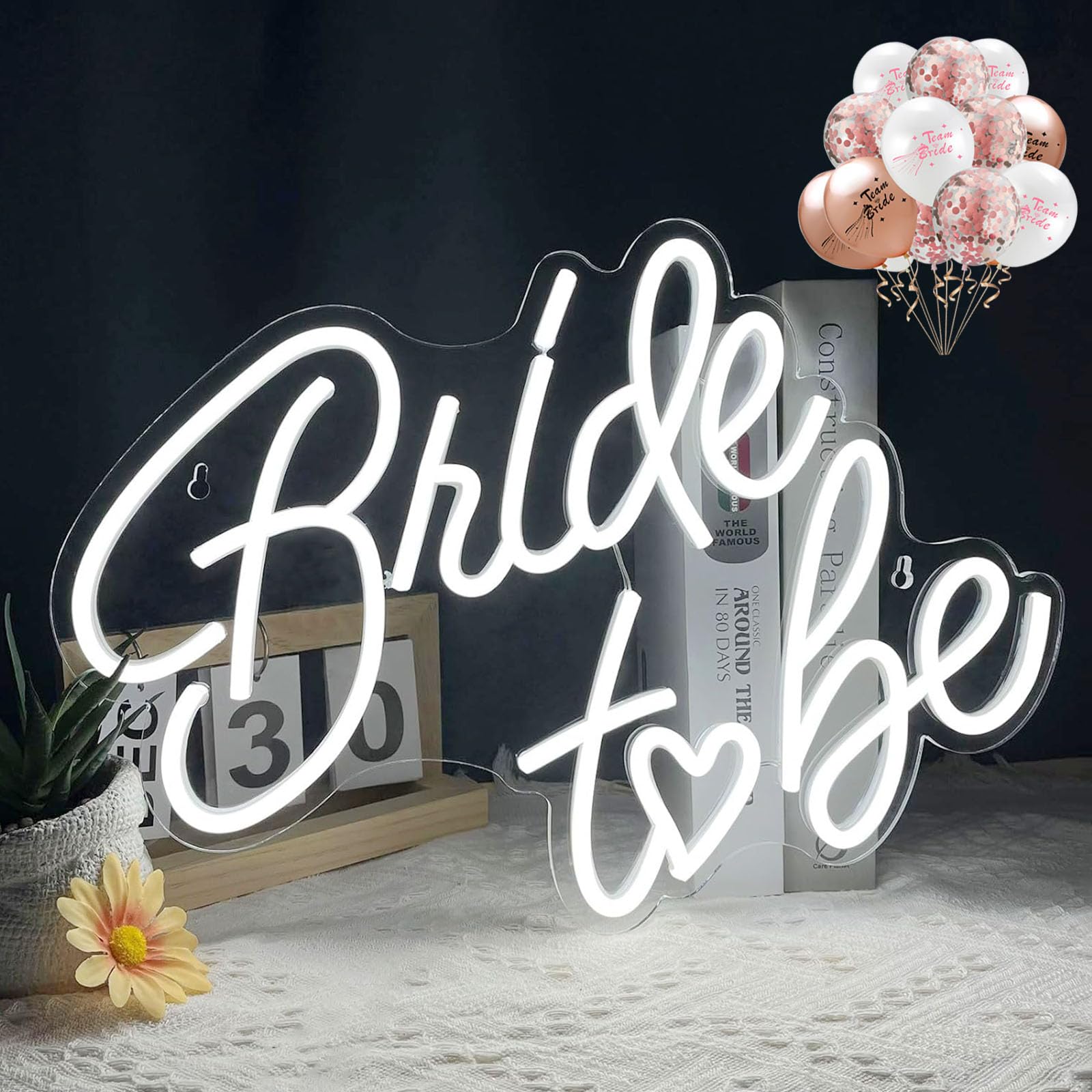 Bride To Be Neon Sign  White Led Neon Light Signs Usb Wedding Light Signs For Bridal Shower Bachelorette Engagement Party Backdrop With 15 Pcs Balloon
