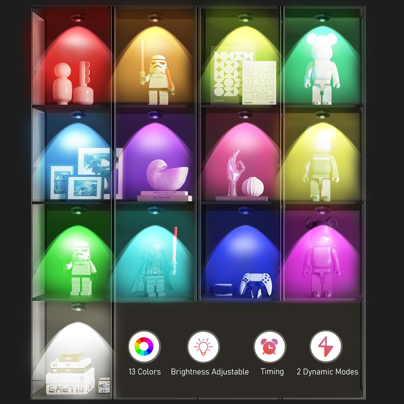 Unusroom Rechargeable Puck Lights Led Under Cabinet Counter 2000Mah Battery Operated Tap Stick On Lights Touch&Remote Controls Dimmable Wireless Closet Light For Kitchen (Black-13Color  6)