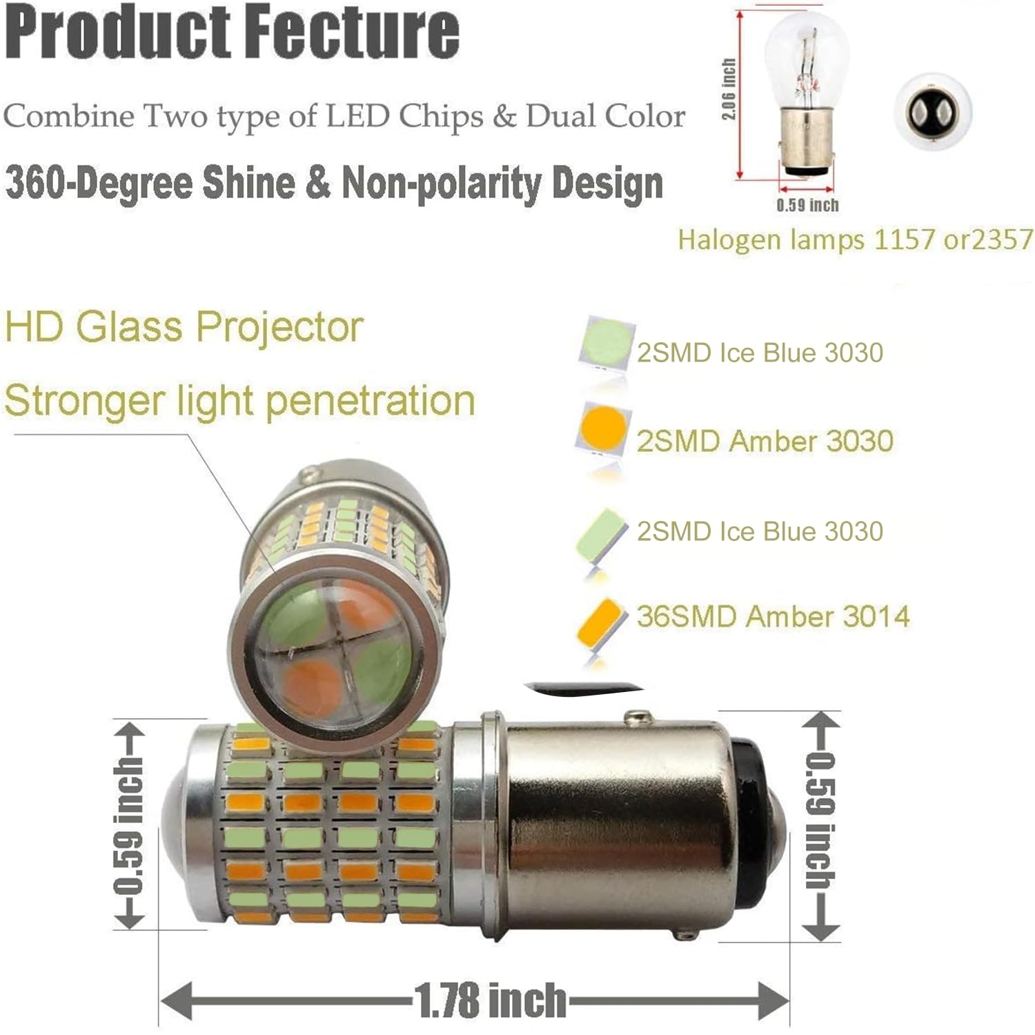 iBrightstar 1157 Switchback LED Bulbs, Ice Blue/Amber for Daytime Running Lights and Turn Signals