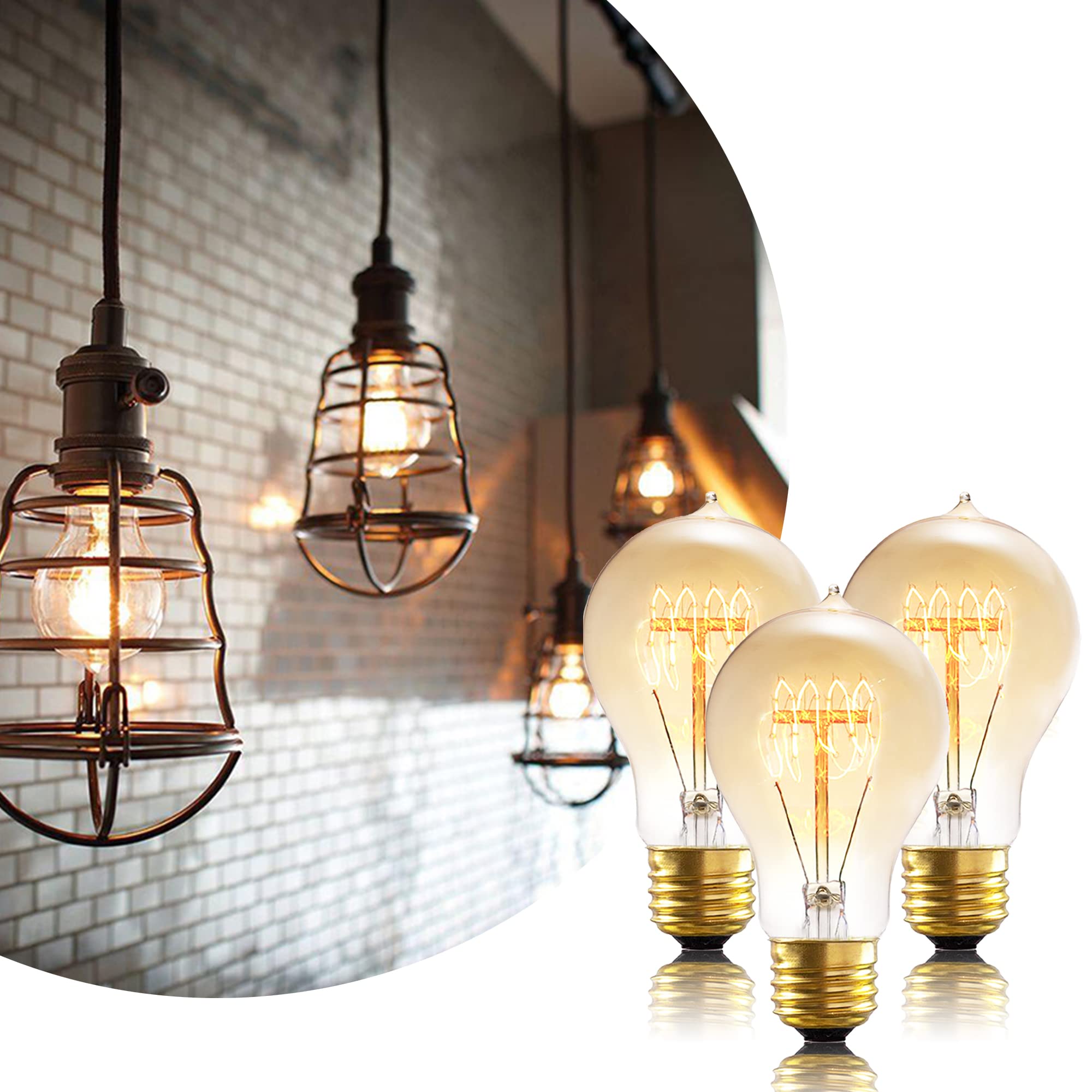 Figame A19 Edison Bulb Pack 6, 60W 120V Dimmable 2200K Warm Yellow E26 Base, Antique Retro Style Old Style Incandescent Bulb, Am