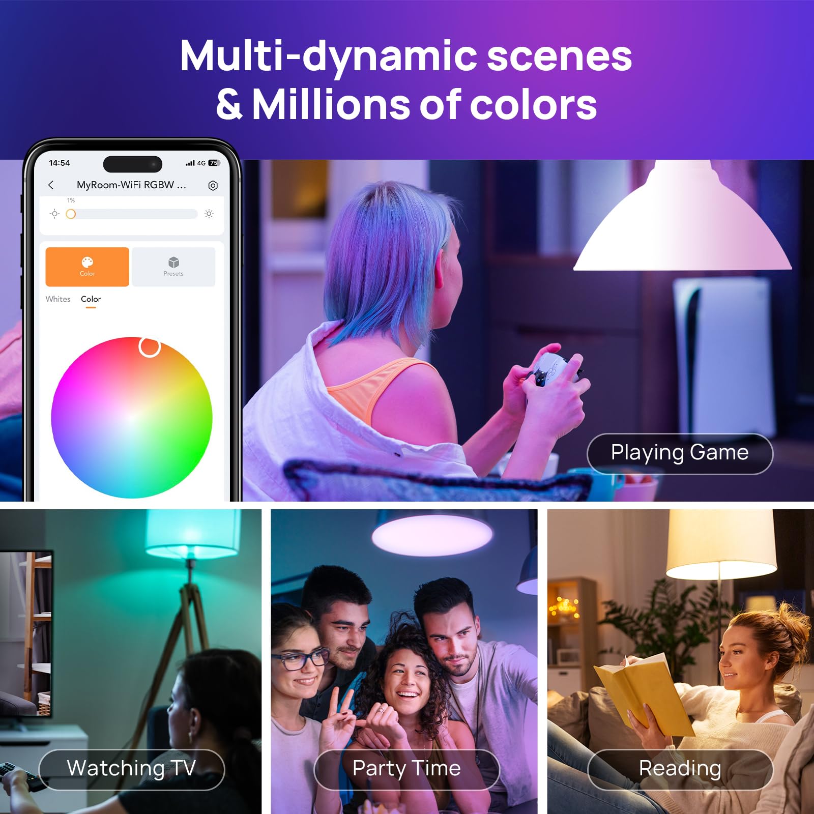 Consciot Smart Light Bulbs,Wifi Bluetooth Bulbs Works With Alexa/Google Home/Siri/Smartthings, Rgbtw Color Changing Led Light Bu