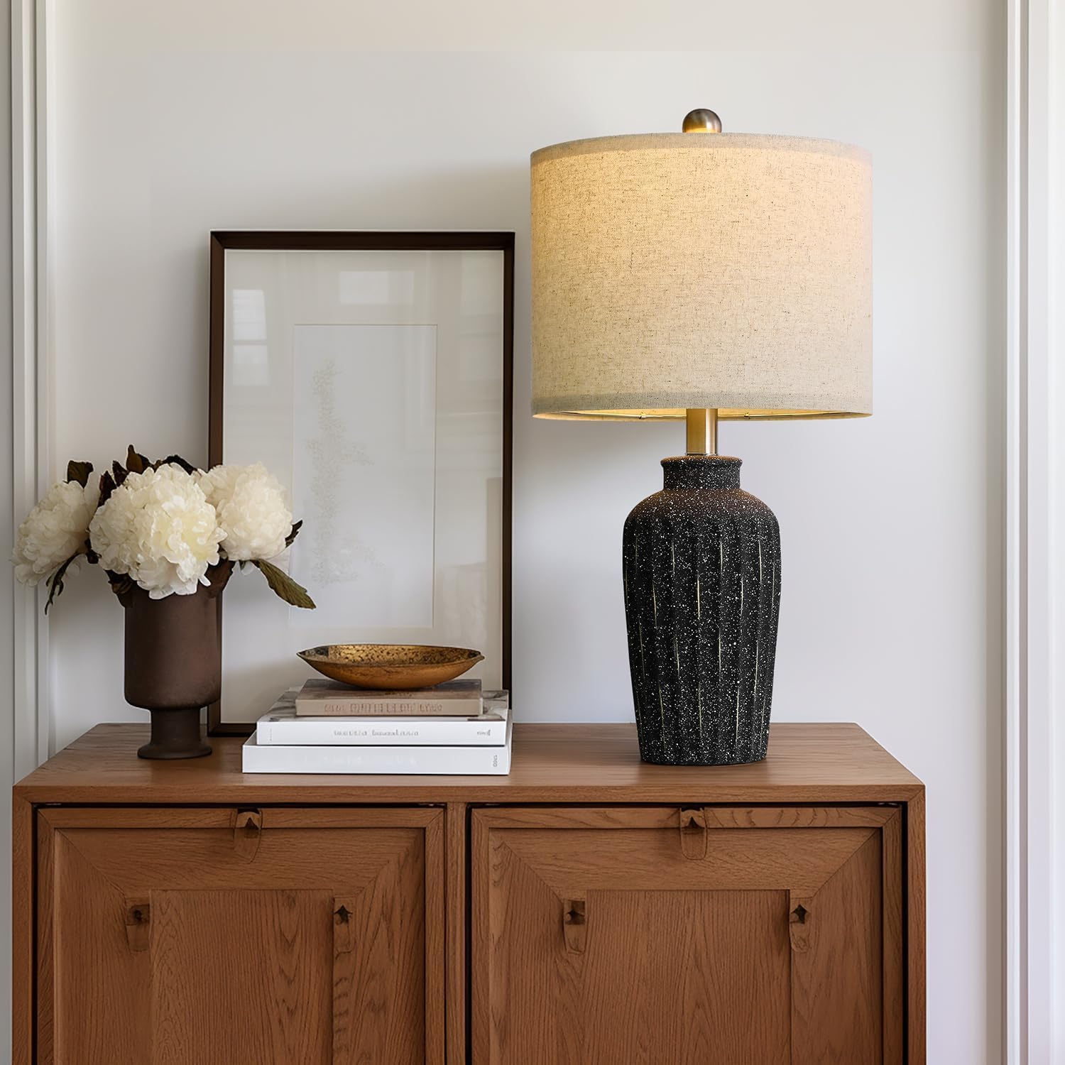 PORTRES 20'' Modern Ceramic Table Lamp for Bedroom, Vintage Bedside Lamps for Night Stands,Small Lamp for Living Room Office Dor