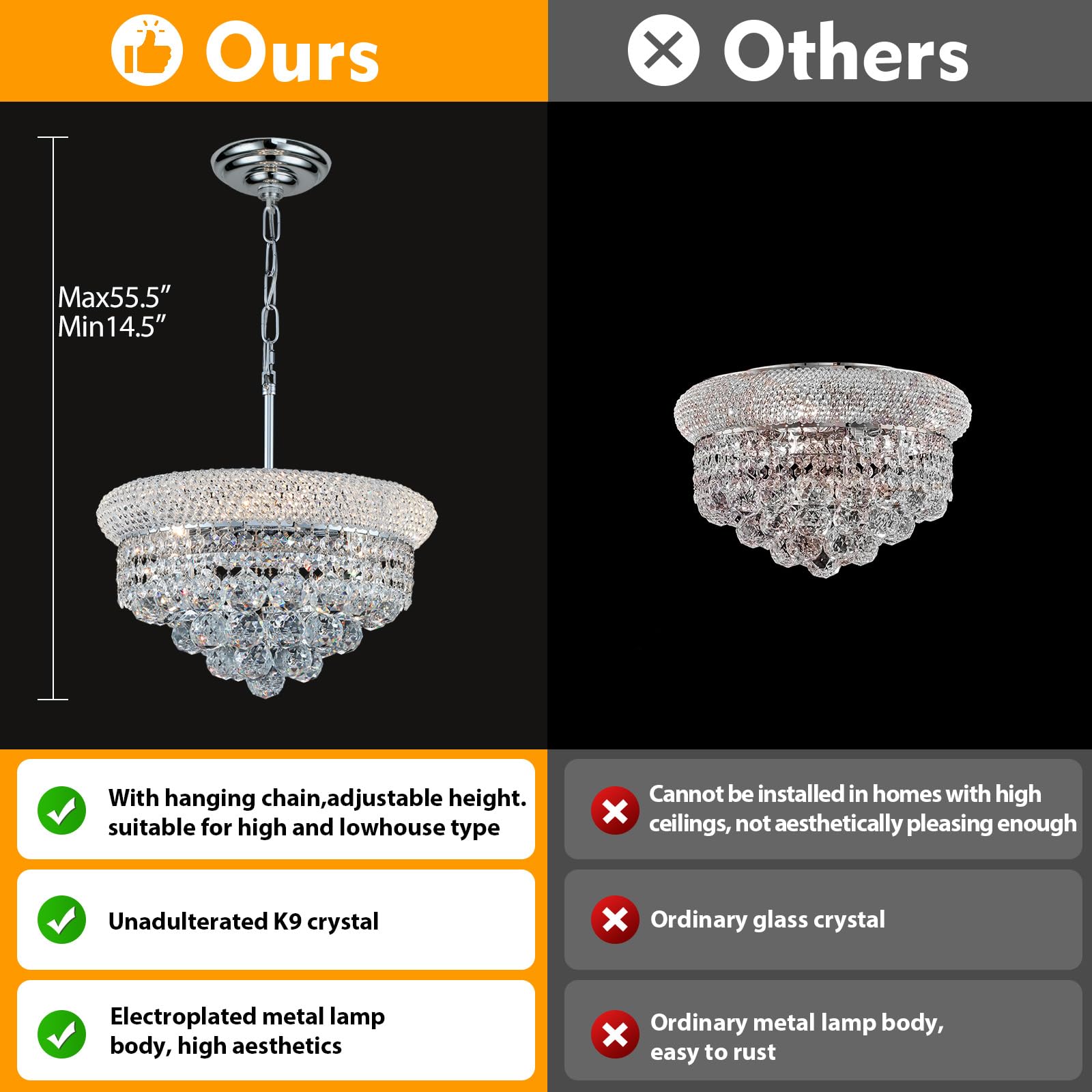 Crystal Chandeliers For Dining Room Light Fixture Over Table  Empire Style K9 Crystal Chandeliers For Bedroom  4 Lights Chrome stylish Lighting Fixtures For Entryway Kitchen Island Foyer D15 Inch