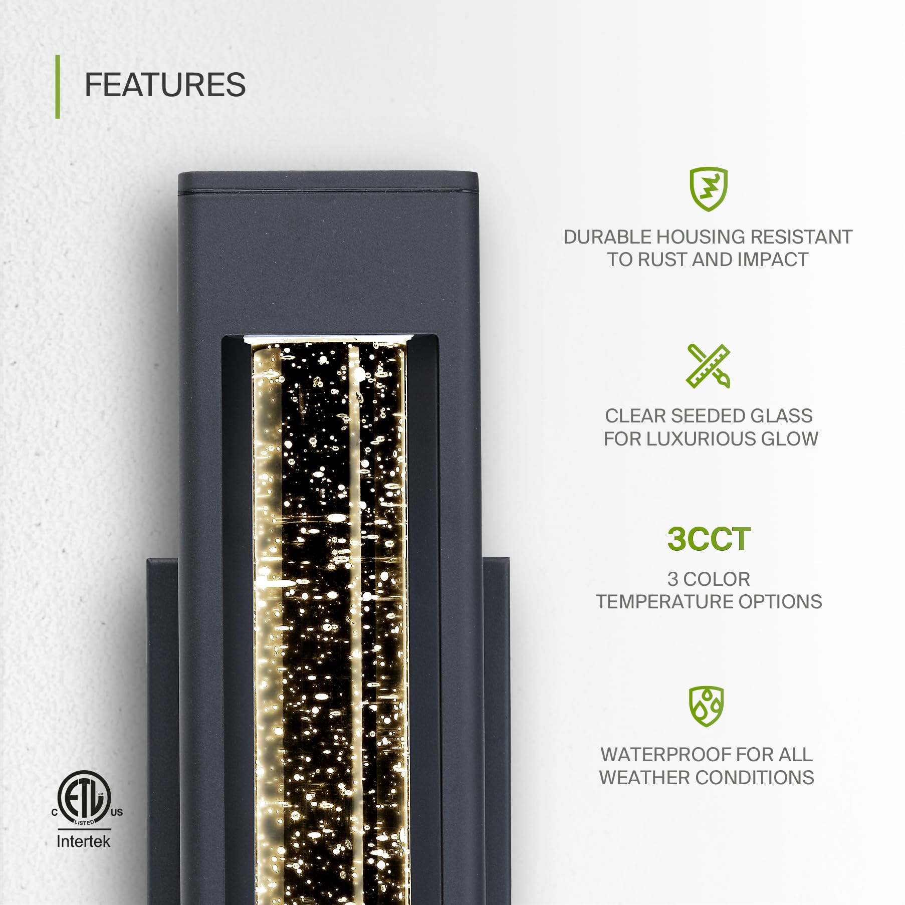 ASD LED Wall Light Fixture - 12W 300LM 3000K-5000K, 14 Inch Bubble Tube, Dimmable, Waterproof, Black, 4 Pack