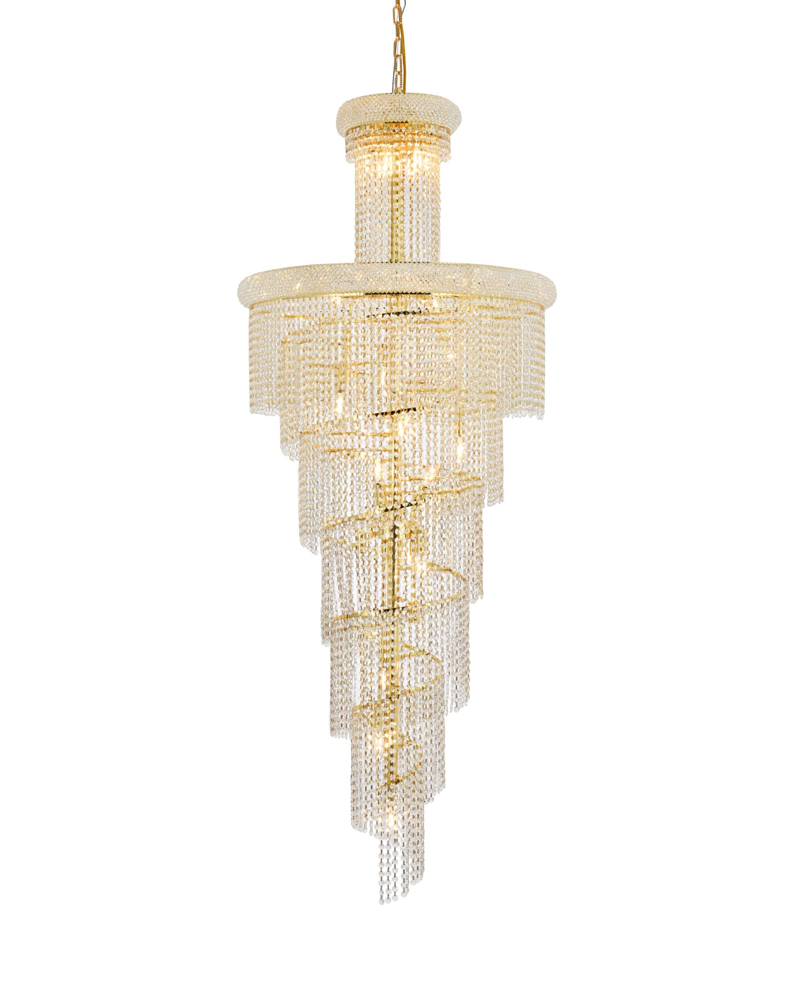 Elegant Lighting 1800SR30G/RC Royal Cut Clear Crystal Spiral 28-Light, Six-Tier Crystal Chandelier, Finished in Gold with Clear Crystals, 30" x 72", Gold Finish