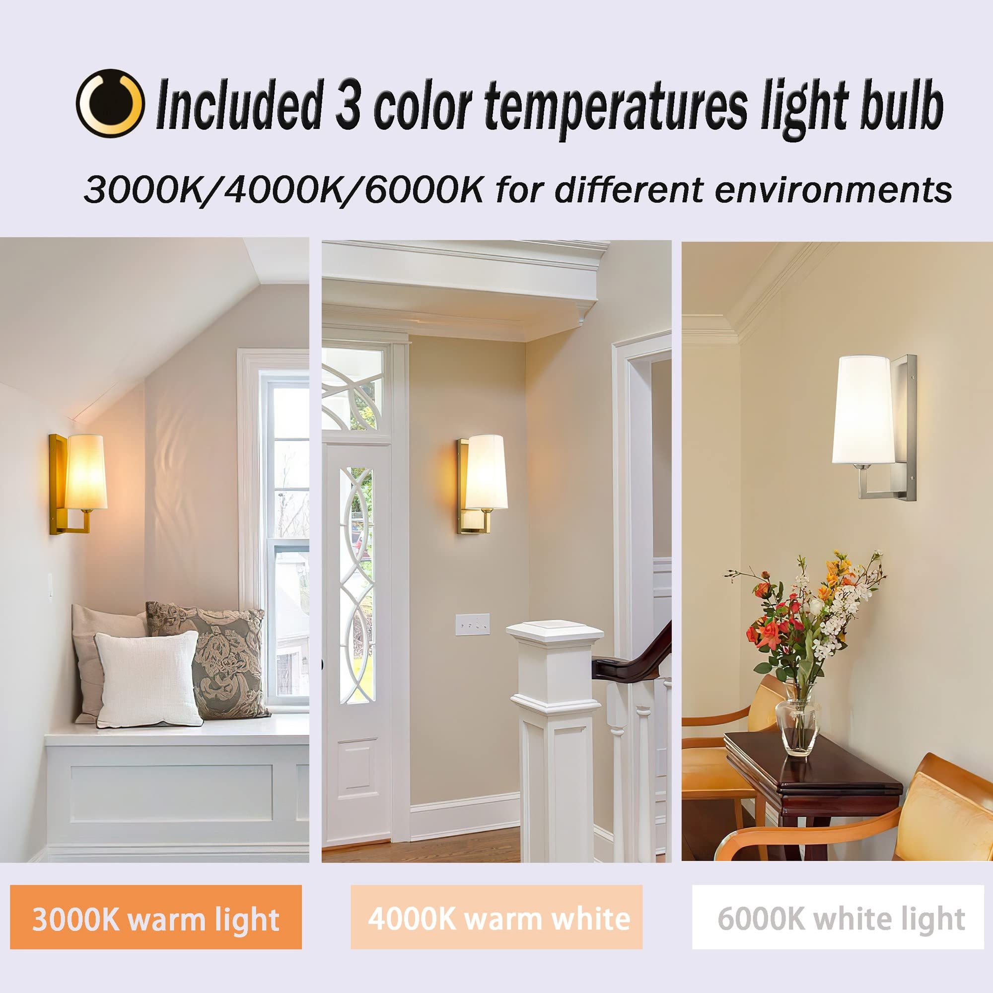 Modern Battery Operated Wall Sconce Set of Two White Fabric Shade Wall Sconce Not Hardwired Indoor Dimmable Battery Powered Wall