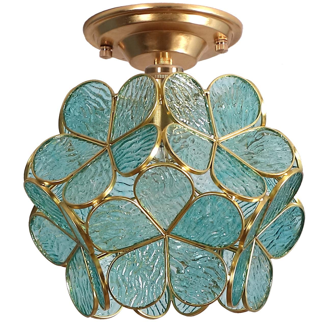 Bieye L10824 Flower Petals Tiffany Style Stained Glass Close To Ceiling Light, 8-Inch Wide (Blue)