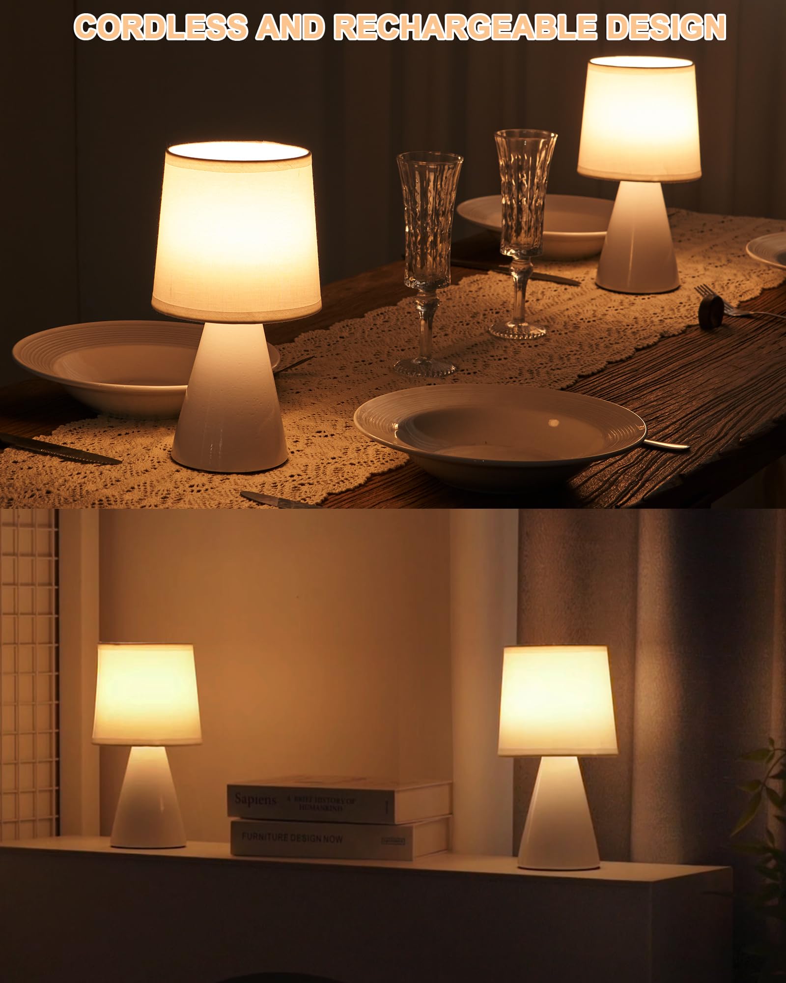 UMEXUS Cordless Table Lamp with Timer, Remote Control, Rechargeable Battery Operated Lamp with RGB Dimmable, 9.45 H Small Modern