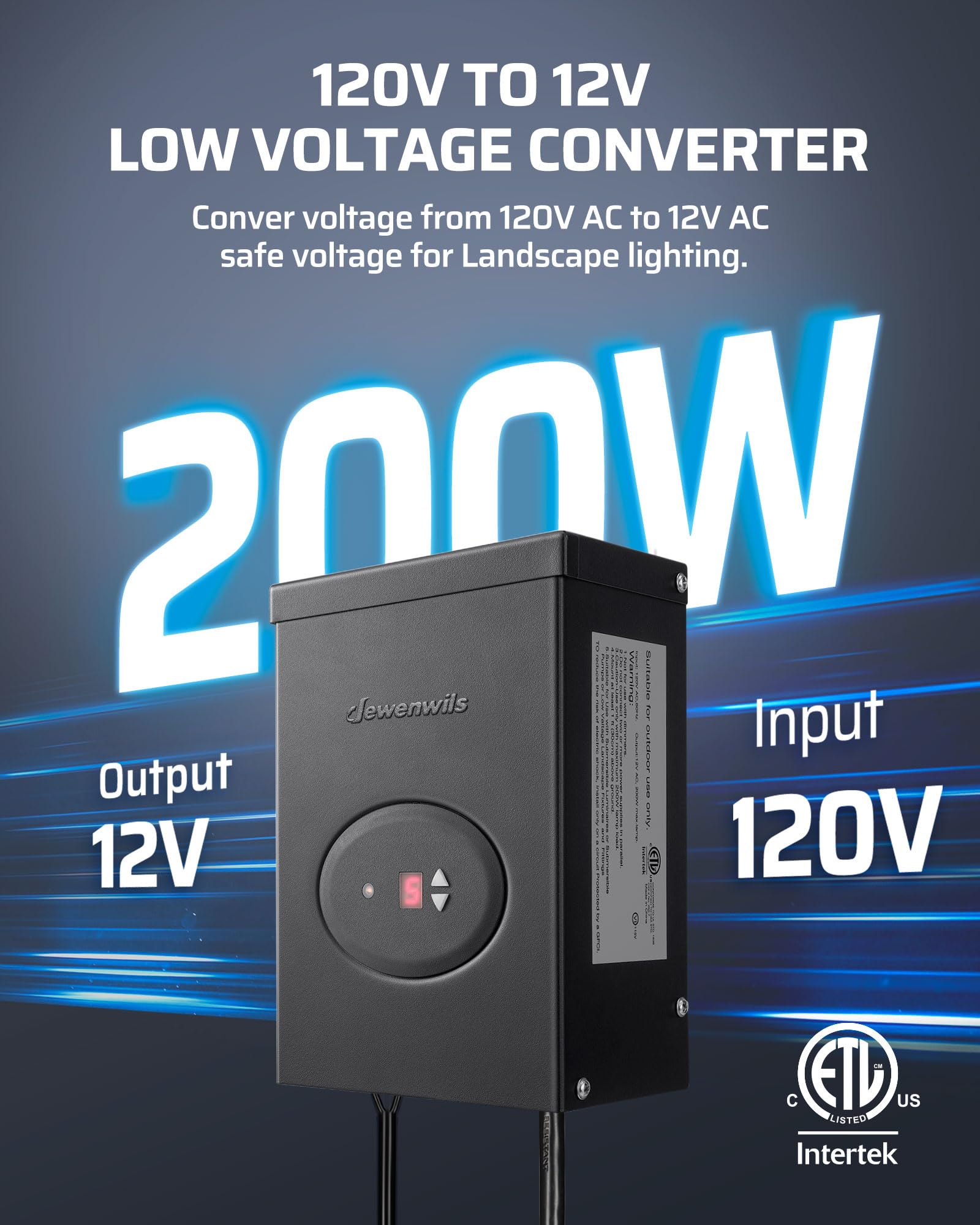 Dewenwils 200W Low Voltage Landscape Transformer, Outdoor Weatherproof Transformer With Timer And Photocell Sensor, 120V Ac To 12V Ac For Led Lighting, Spotlight, Pathway Light, Etl Listed