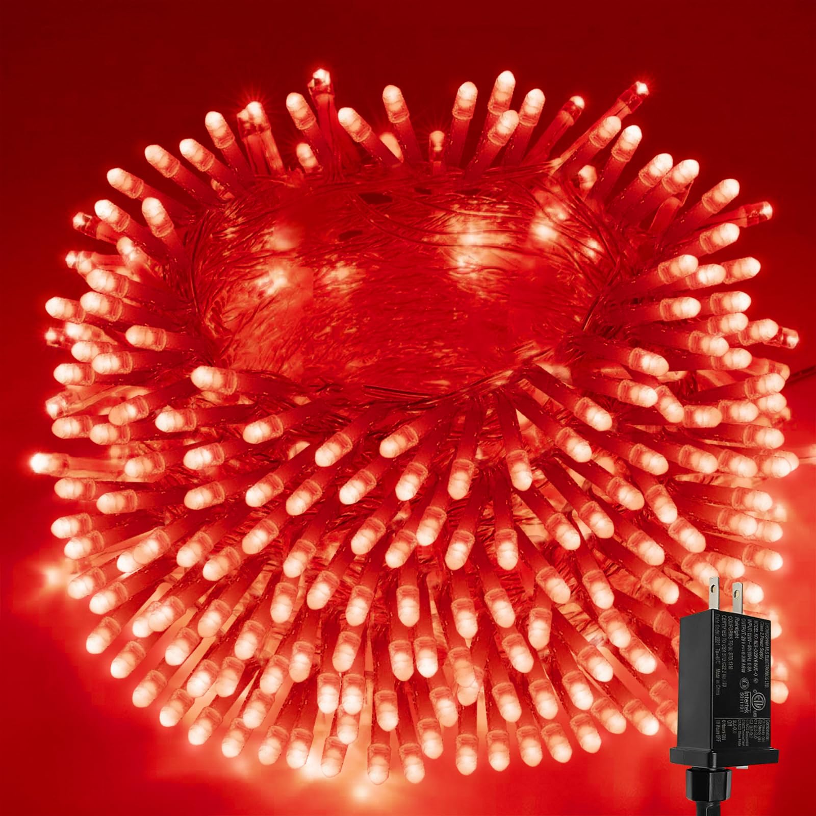 SANJICHA Extra-Long 200 LED Red String Lights, Waterproof with 8 Modes, Clear Wire Fairy Lights for Indoor/Outdoor Use, Model MLS-D29V6WUC-O