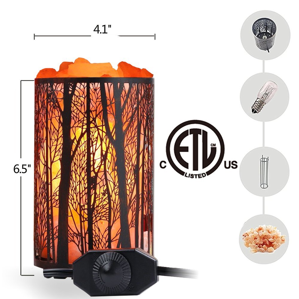 Shineled Himalayan Salt Lamp - Forest Design, Stainless Steel Basket, Dimmer Switch, 4.1x6.5 inches, Copper Yellow, 25W Bulb