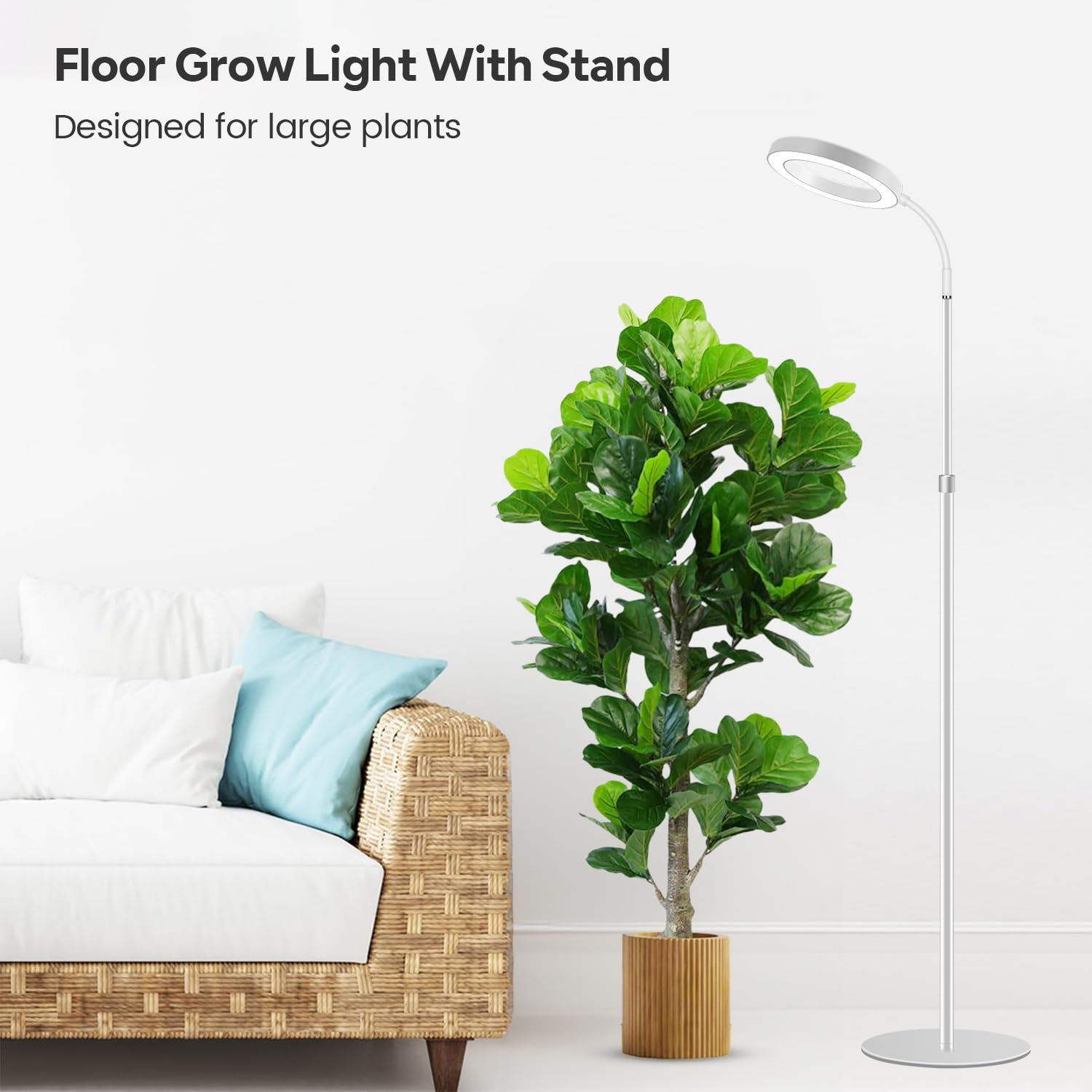 Garpsen Full Spectrum LED Grow Light with Stand, 67'' Adjustable Height, 3 Color Modes, 5 Dimmable Levels, White, Model BL-B20B-White