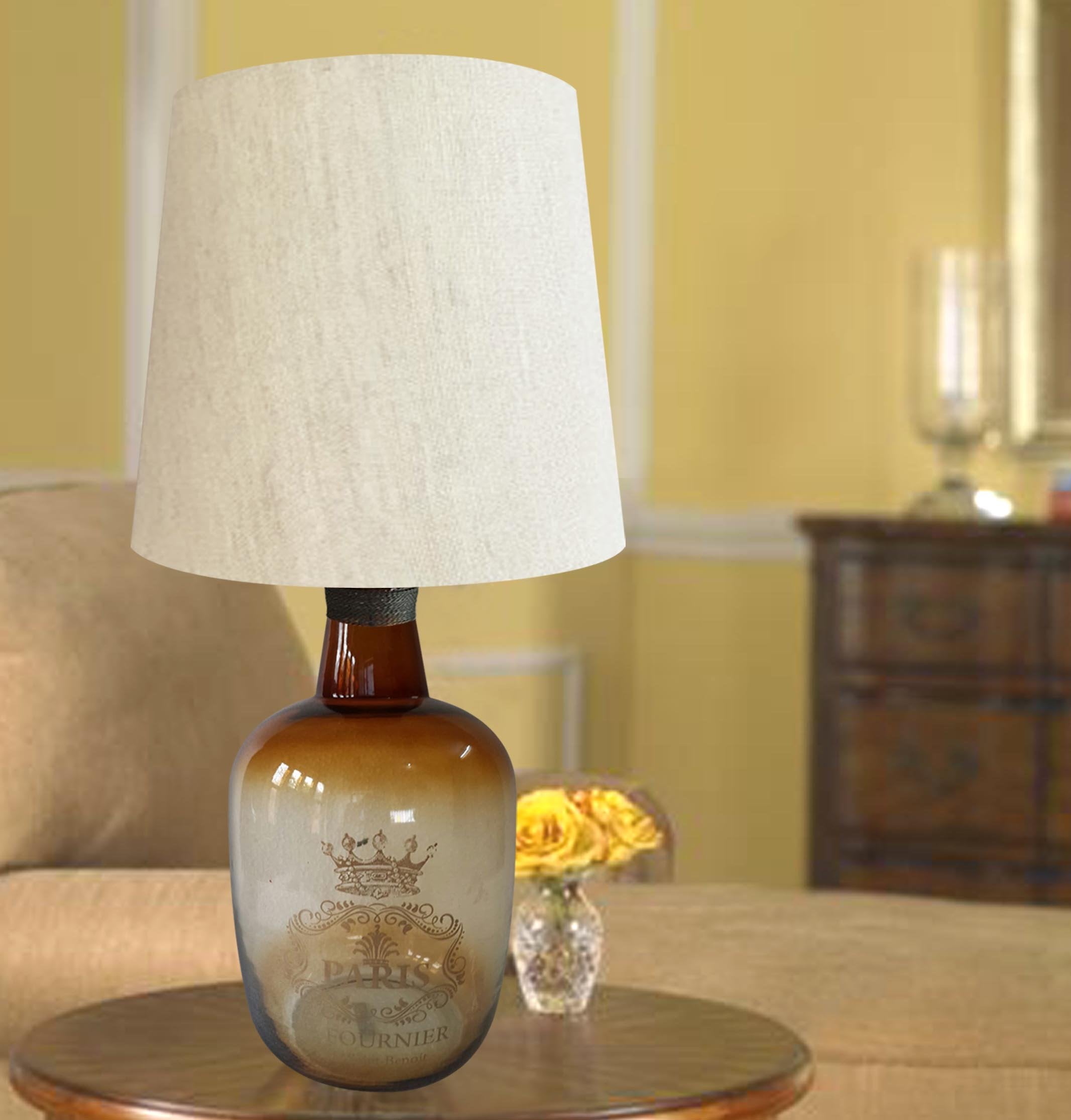 Nu Steel Amber Glass Decorative Table Lamps With White Shade
