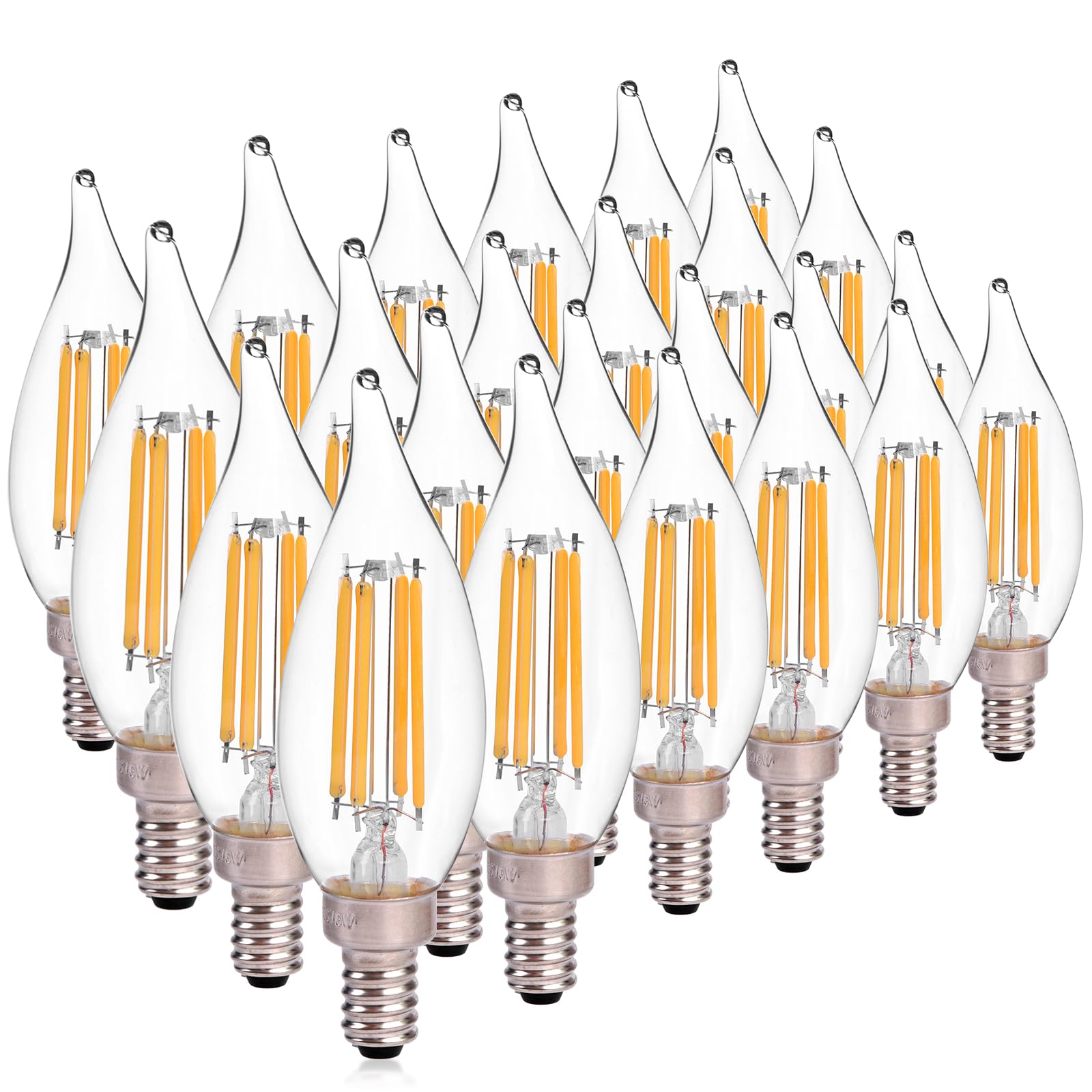 HMYYJT Dimmable LED Candelabra Bulb 60W Equivalent E12 LED Bulb 2700K Soft Warm White  Chandelier Light Bulbs  6W 650LM Flame Tip CA10 Candle Light Bulb 24-Pack