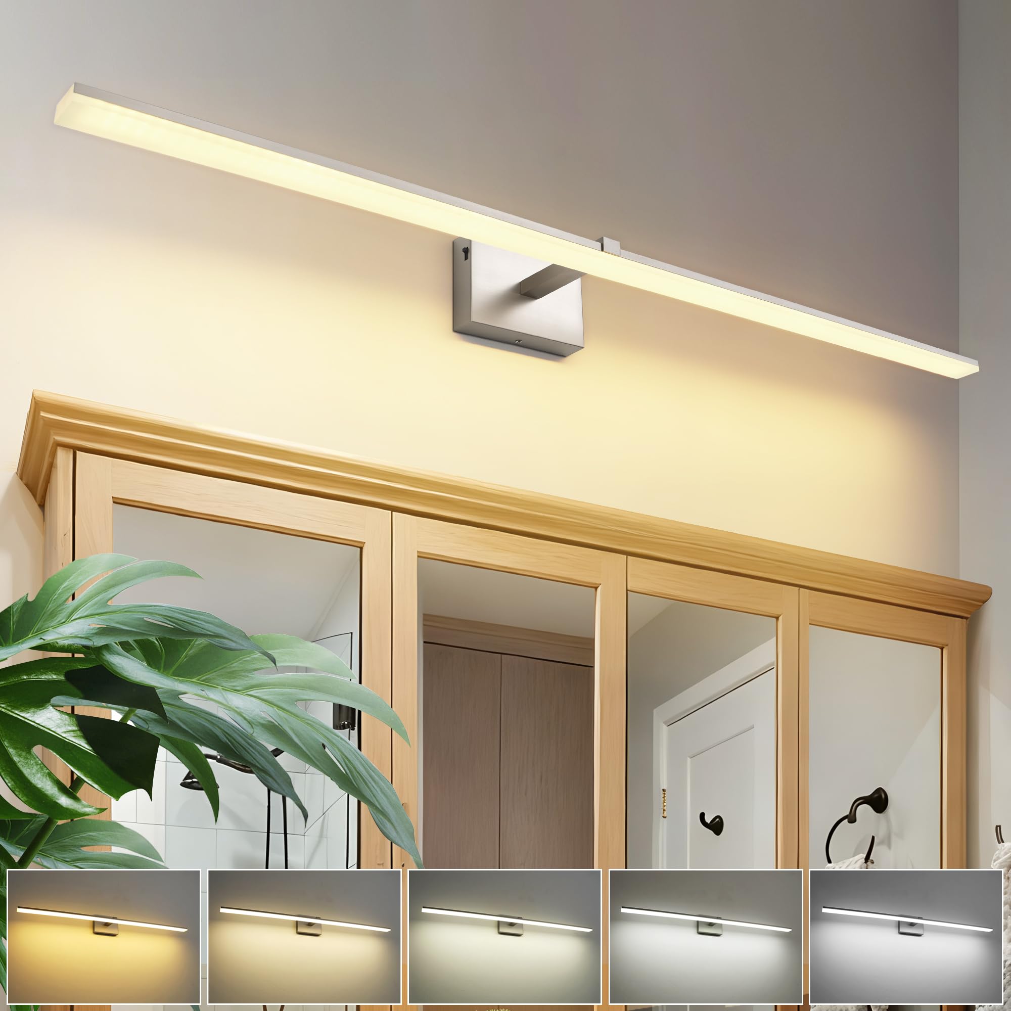 ZUZITO 48 Inch Vanity Lights for Bathroom Over Mirror Brushed Nickel Over Cabinet Arm Extra Wide LED Bar 5CCT 2900K 6000K 32W 25