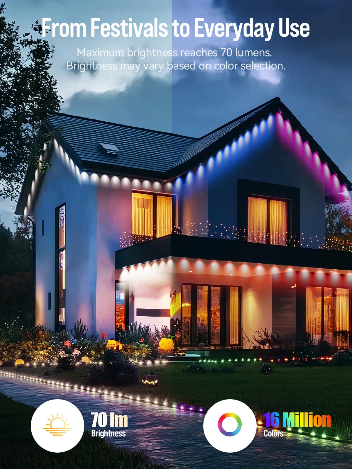 Permanent Outdoor Lights, 50Ft Smart Rgbicw Outdoor Lights With 30 Triple-Led Eaves Lights, Diy Scene Modes Ip67 Waterproof Outd