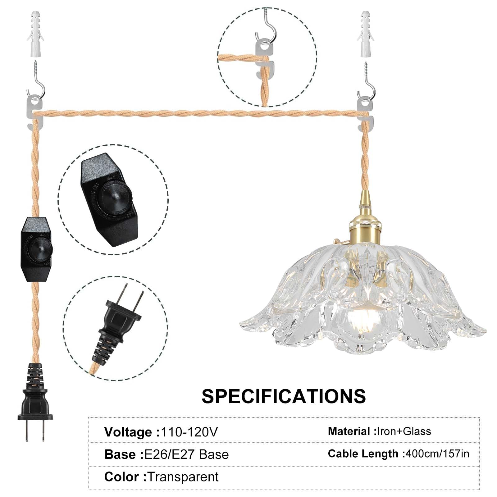 Loiogohot Plug In Pendant Light Fixtures Hanging Light Fixture Transparent Glass Pendant Light 10.6In E26 Pendant Lighting For Kitchen Island  Bedroom  Dining Room  Living Room