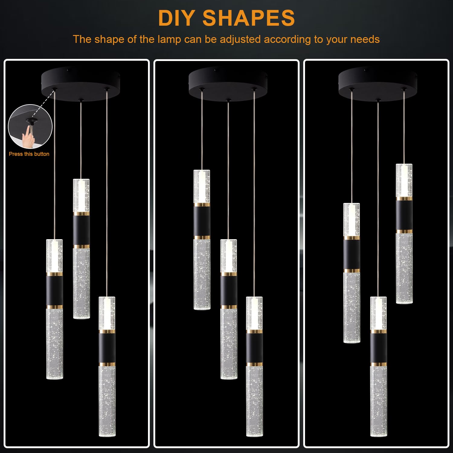 Embring Black And Gold Pendant Light For Kitchen Island,Dimmable Modern Led Pendant Lighting Kitchen Island 3 Pack,Luxury Kitche