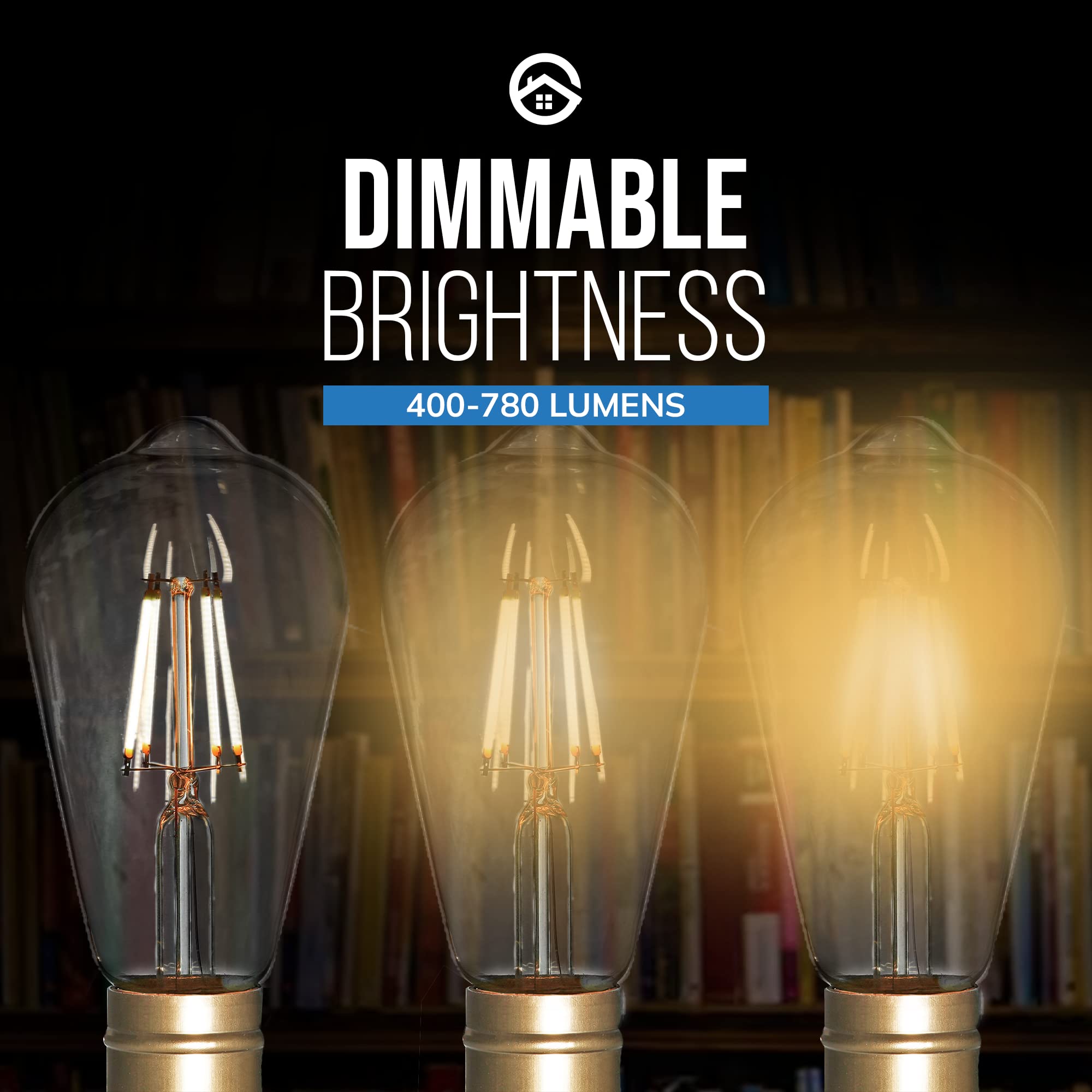 Basics Hardware Incandescent Edison Light Bulbs - Dimmable Bulb, ST64 Vintage Warm 2700k, Filament Lamp - Lasts 30k+ Hours, 60W,