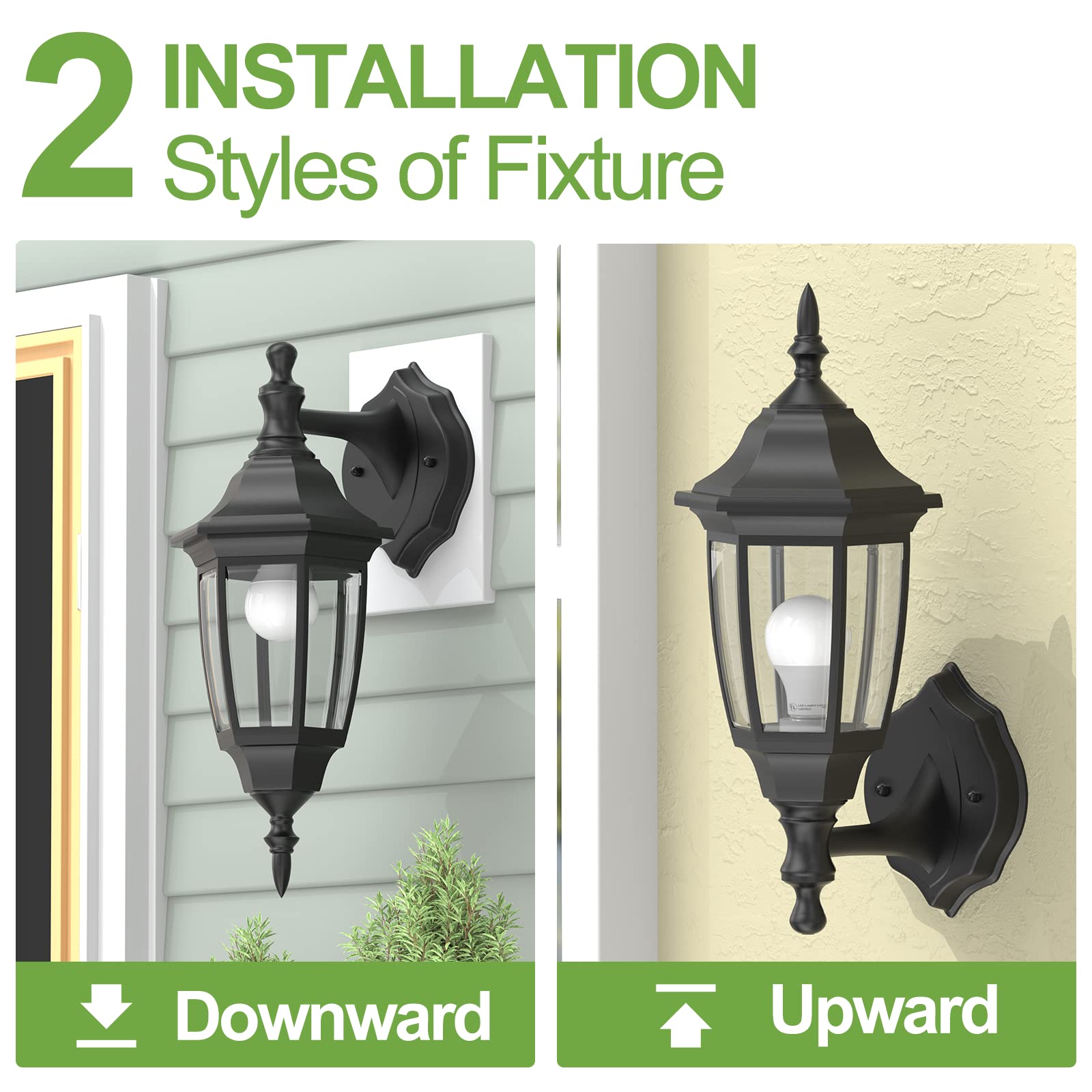 EMART Outdoor Porch Sconce LED Wall Light, Waterproof Plastic, Black, 2 Pack, Model EM-GL-2, Bulb Included