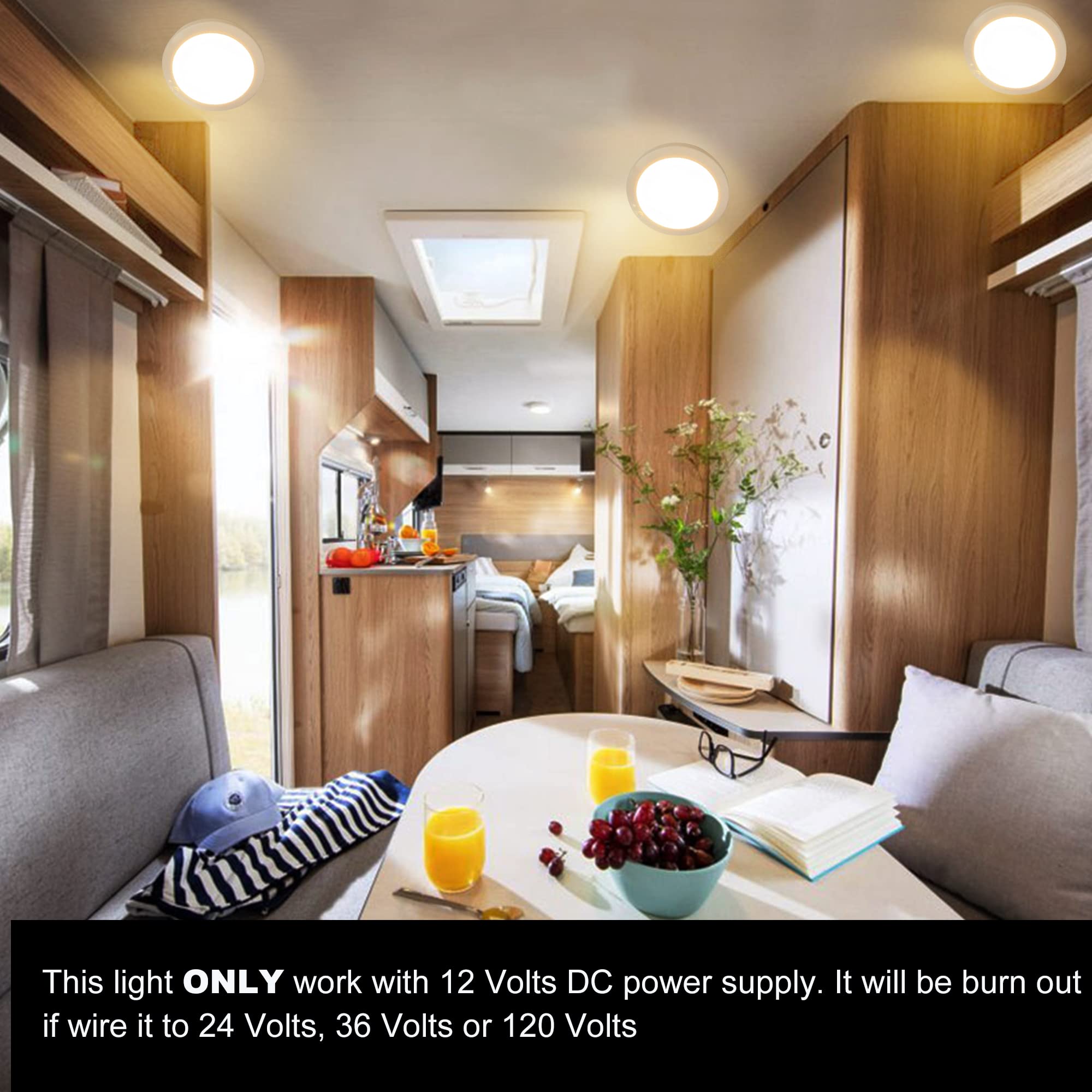 Facon 12V RV Puck Light with Switch, 5-Inch Surface Mount, Aluminum, 3400K Warm White, Model DSMDPC5-6W-3400K