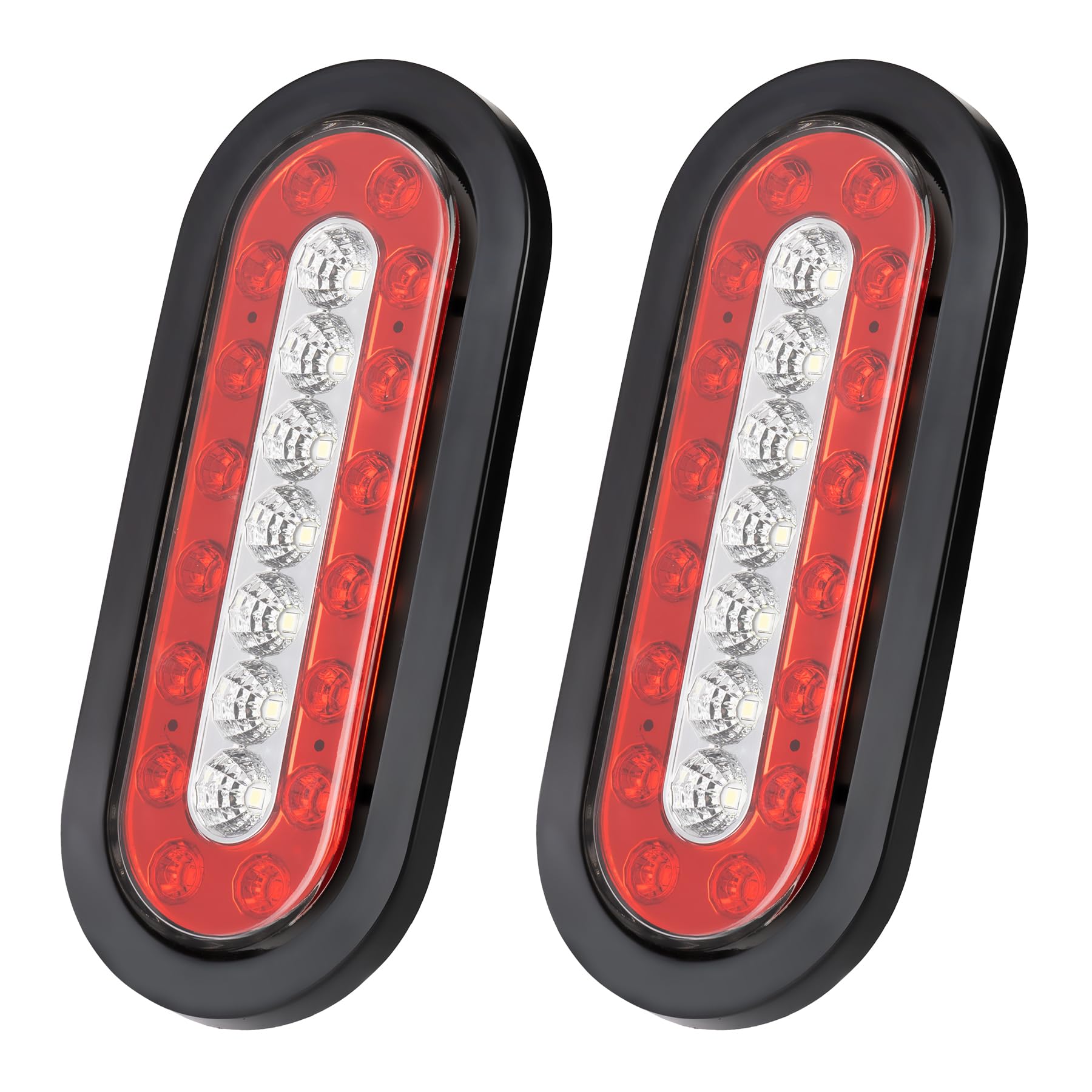 RUNBAITOO 6 Inch Oval 23LED Red White LED Trailer Tail Lights - Stop Turn Tail Brake Running Reverse Lights with Flush Mount Rubber Grommets  Waterproof for RV Trailer Trucks (2Pack)