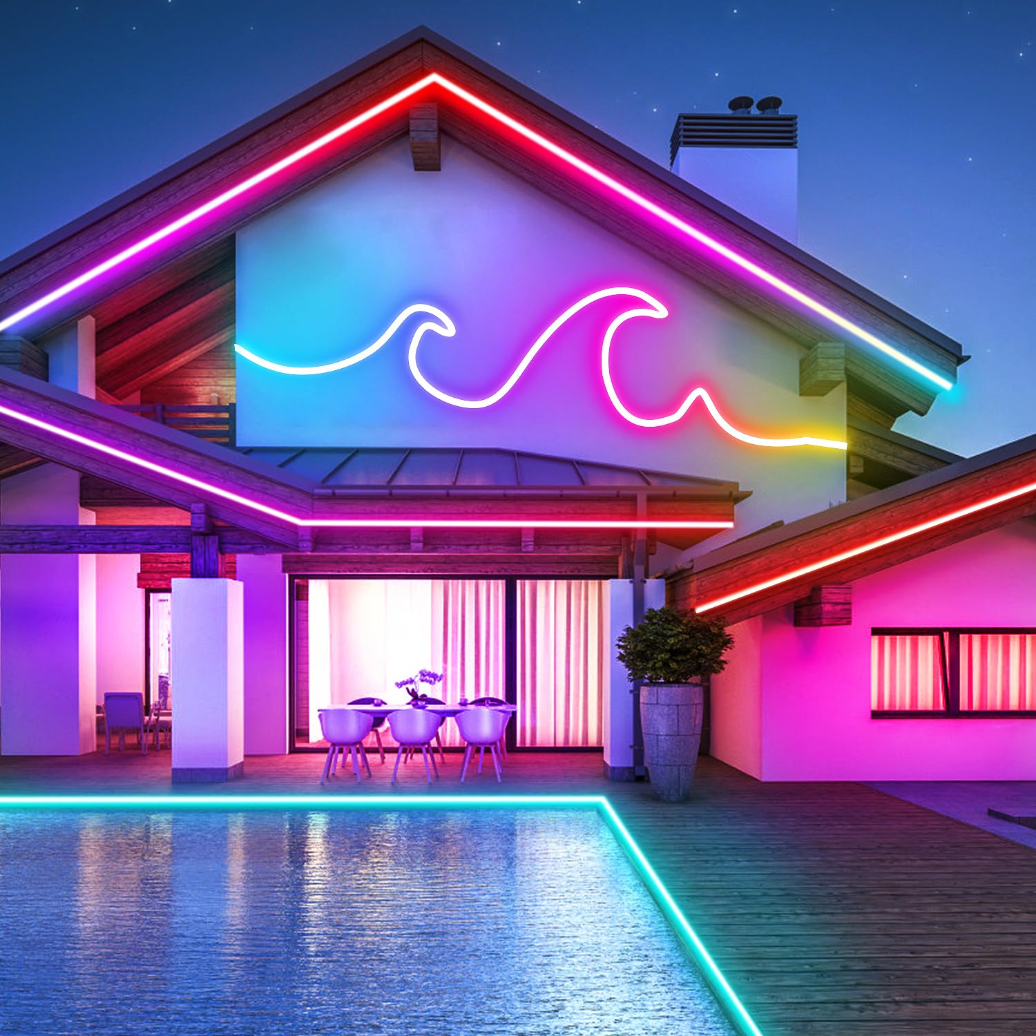 Yeewhale RGB LED Neon Rope Lights, 100ft, IP65 Waterproof, Remote Control, Flexible Neon Strip for Indoor/Outdoor Decor, Model Yeewhale-100ftNH1