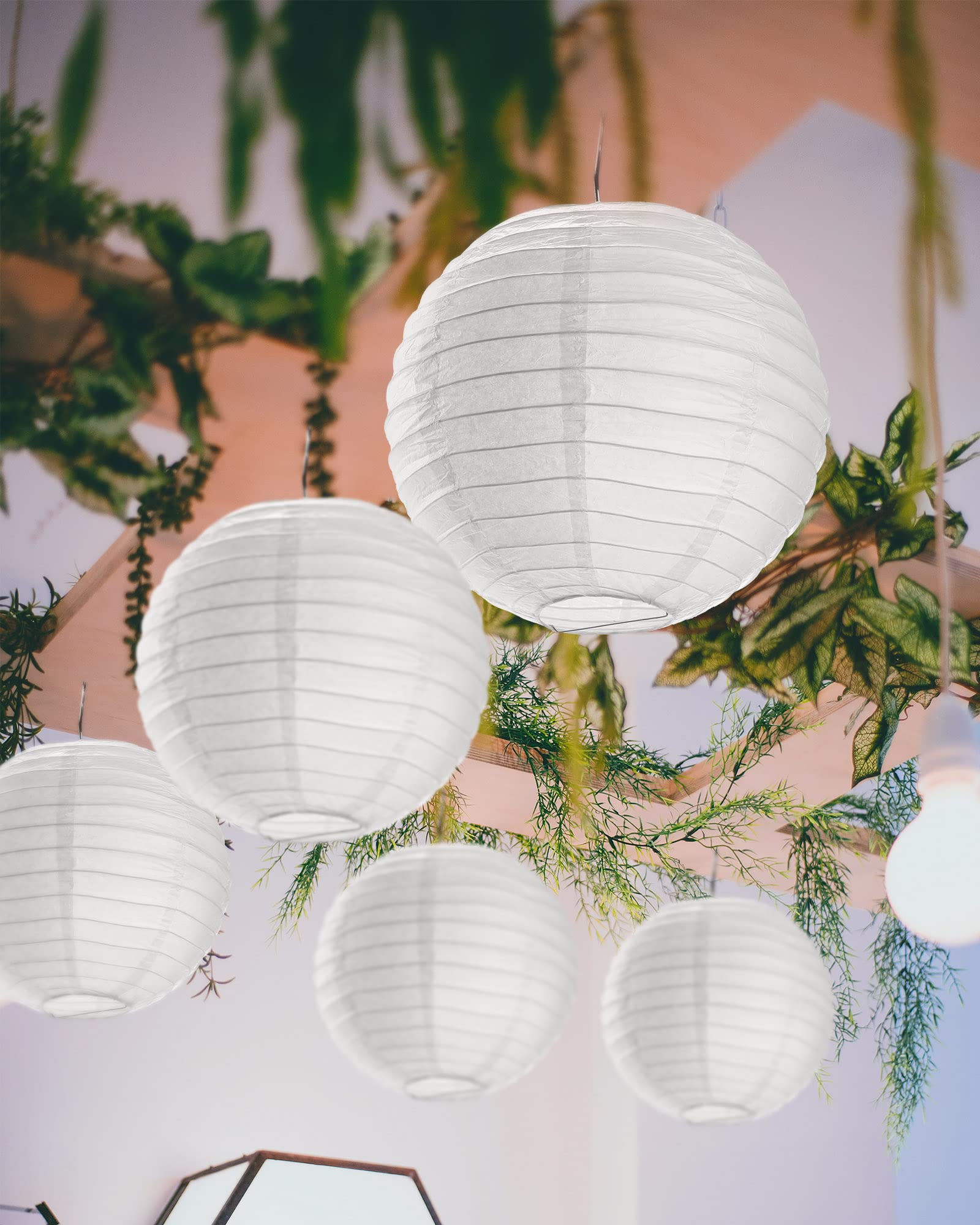 Treela 30 Pack White Paper Lanterns, 6 Inch Decorative Hanging Ball Lamps for Weddings & Parties