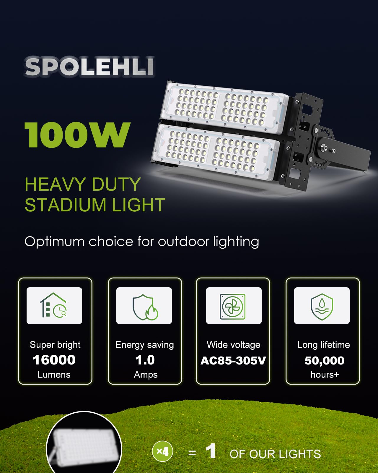 Spolehli 600W Led Stadium Flood Lights 16000Lm, Ip66 Waterproof, 6500K Daylight White