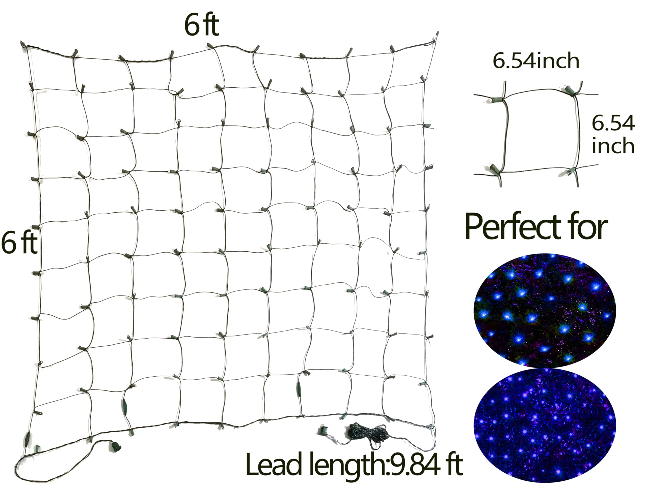Hishiny Led Blue Christmas Net Lights Outdoor 6Ftx6Ft 144Led Green Wire  Connectable Indoor Outdoor Bush Mesh Net Lights String For Halloween Christmas Party Shrub Yard Tree(Blue)