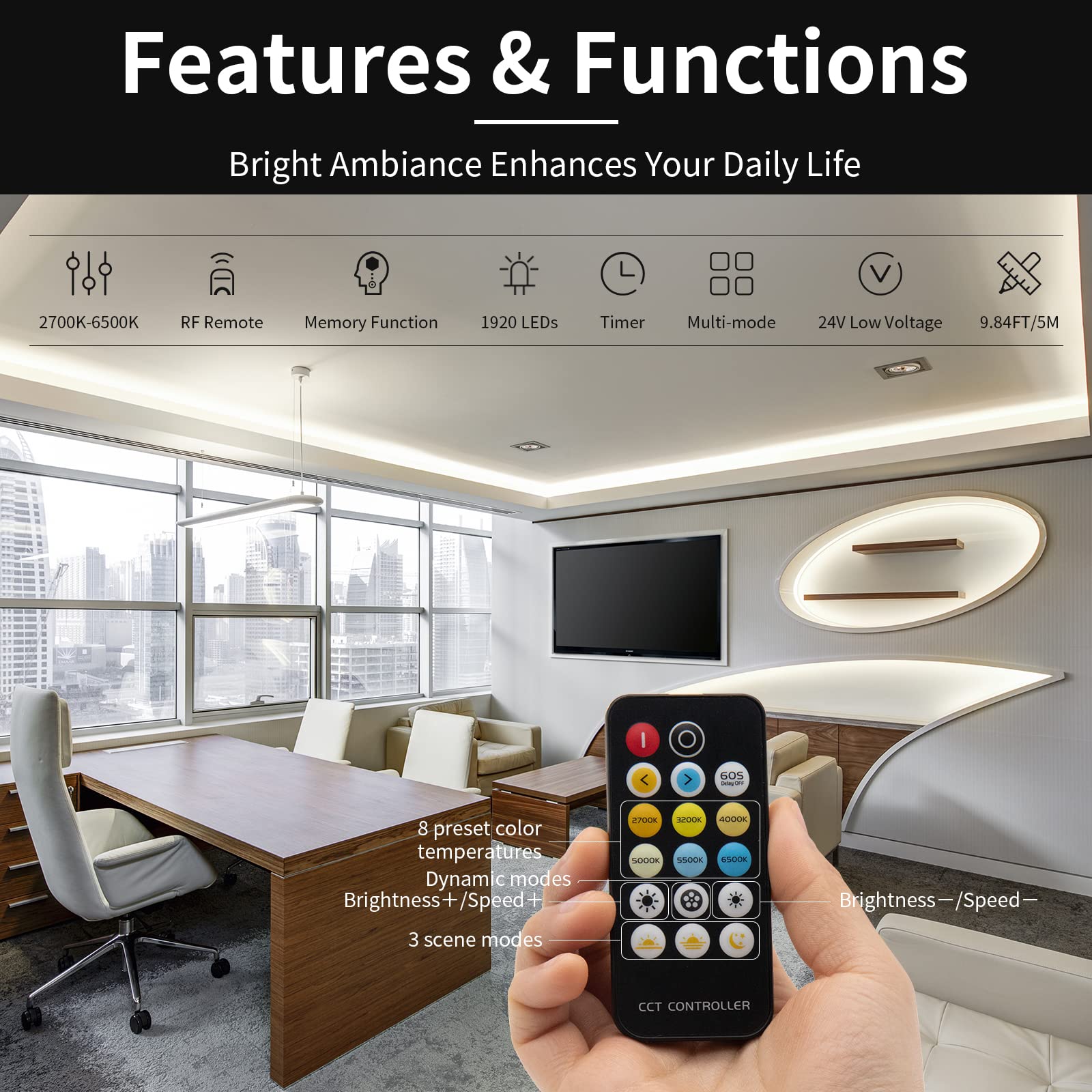 Pautix 9.84Ft Cob Led Strip Light, Dimmable 2700K-6500K, Super Bright For