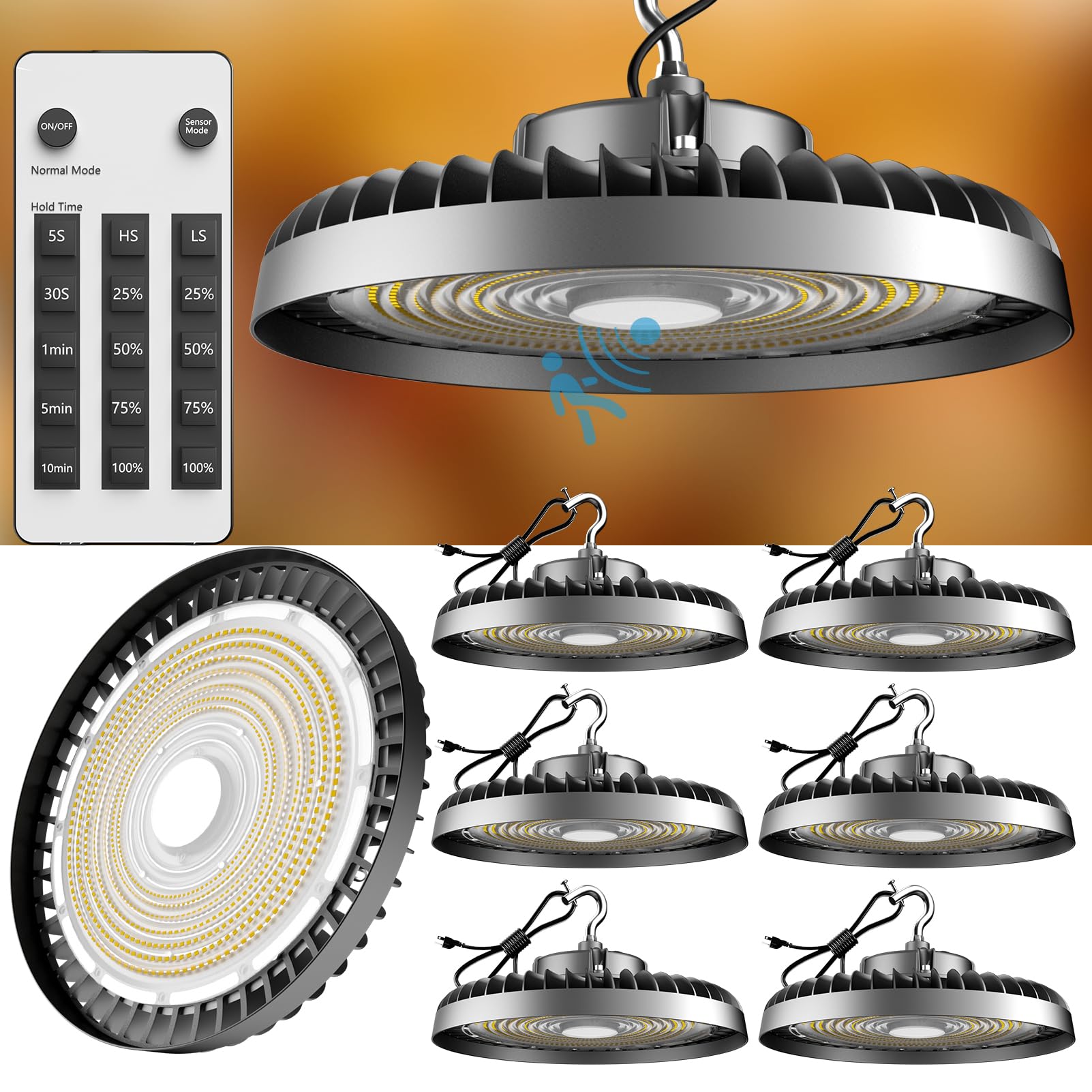 Lightdot Smart 200W(209x1W) High Bay LED Lights 30,000LM UFO Lights with Remote Control (Supports Normal Mode & Motion Mode) ETL