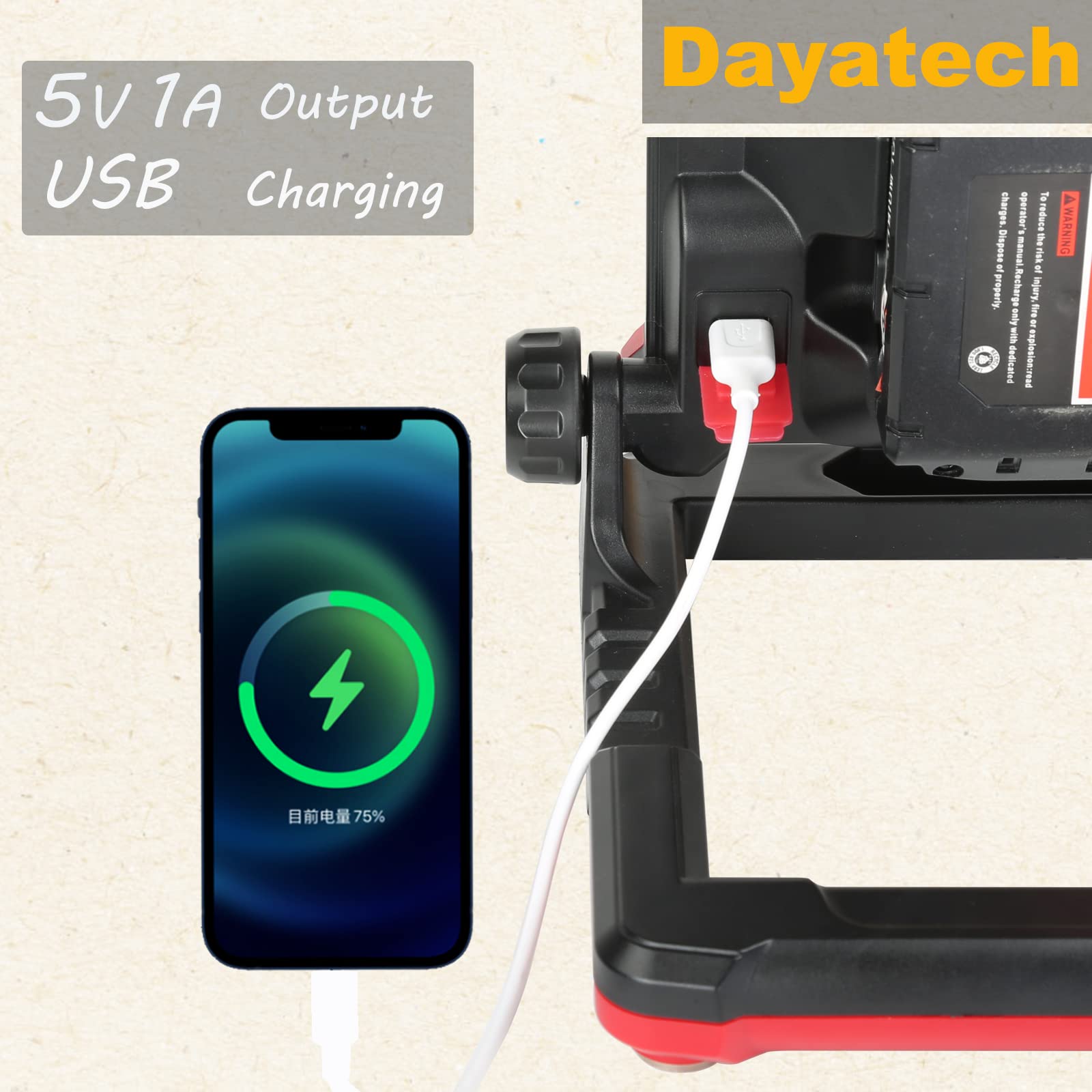 Dayatech Cordless Led Work Light Compatible With Dewalt And Milwaukee 18-20V Battery, 4000 Lm 25 W, Flickerless, Brightness Adjustable, Foldable Base With Magnets, (Battery/Charger Not Included)