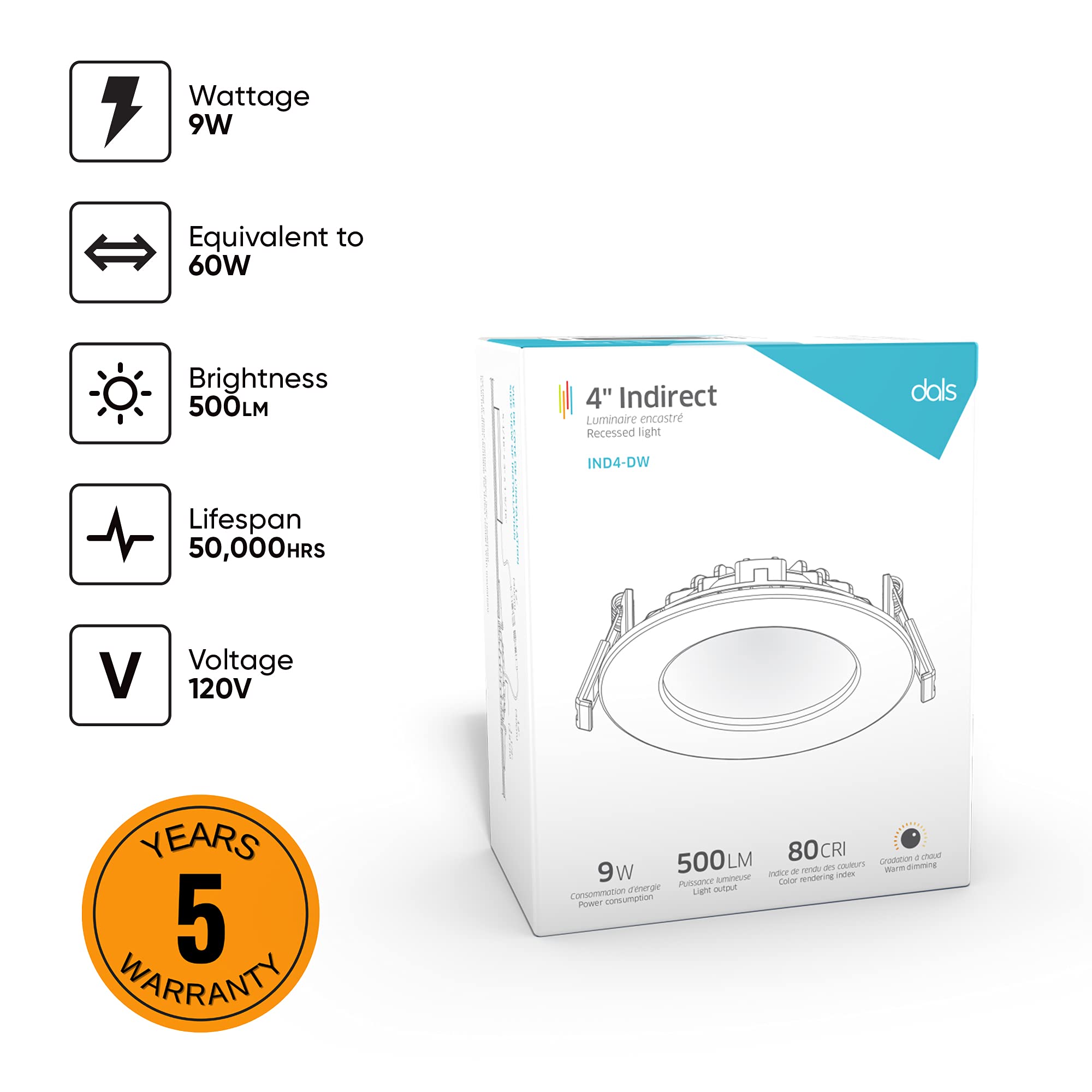 Dals Lighting Ind4-Dw-Wh Recessed Panel Light, White