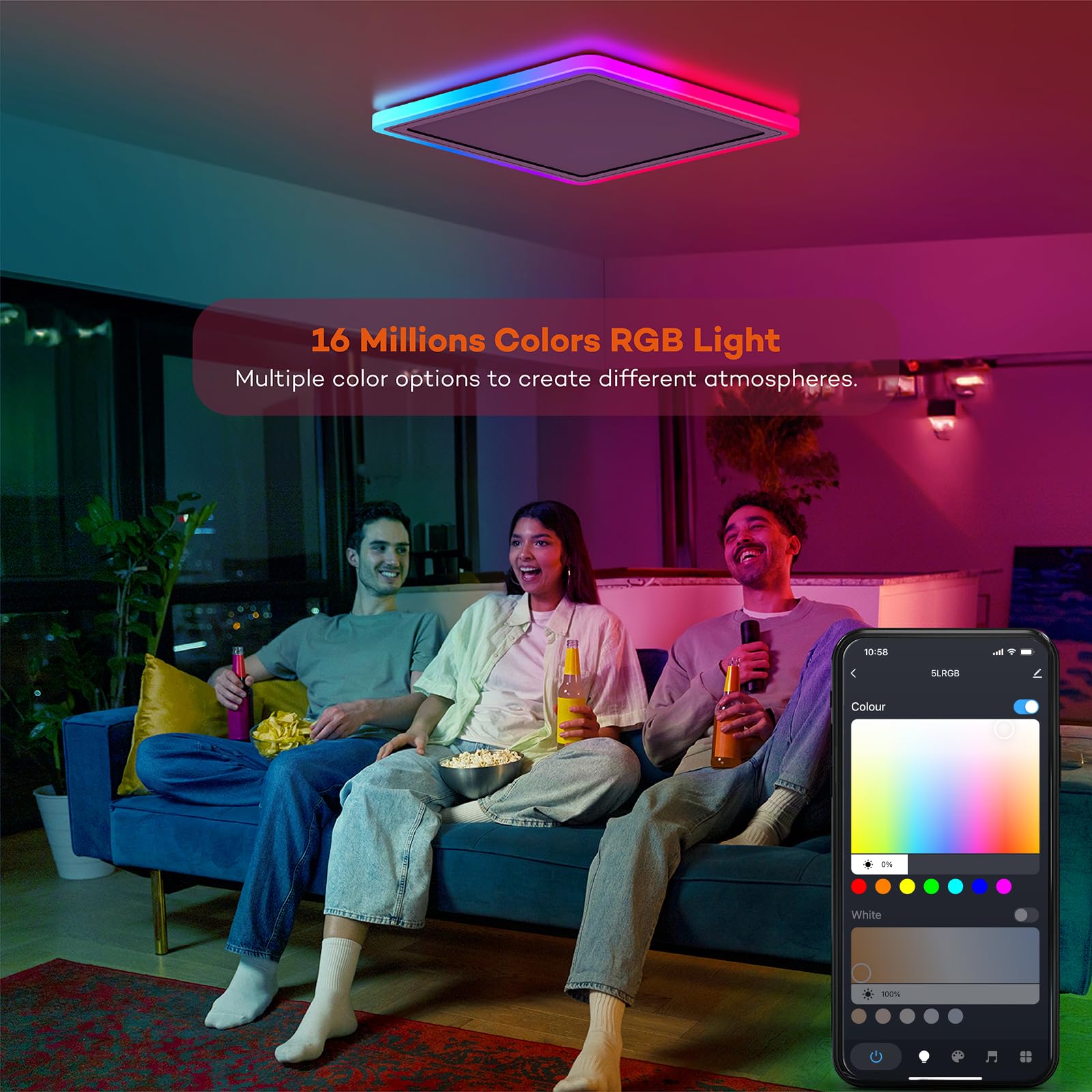 Annaror Smart LED Ceiling Light, 13in RGB Flush Mount, WiFi, Remote, Compatible with Alexa, White, Model LS-A-I3-24W-Dim-APPWYRGB