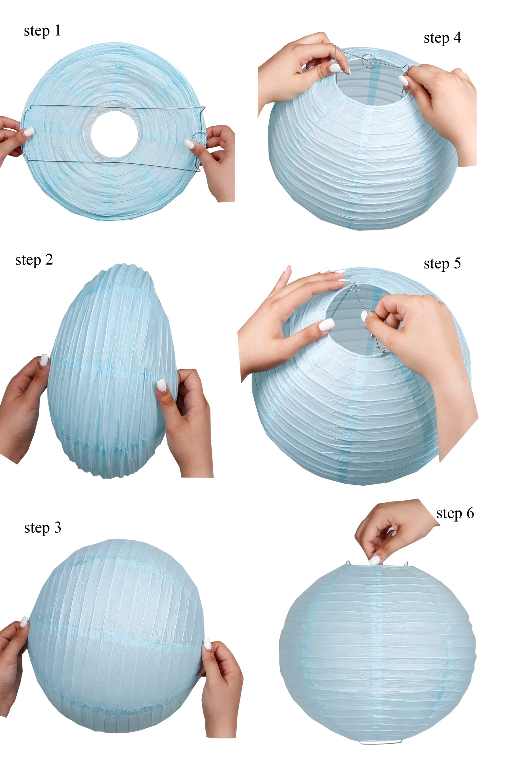 Pack Of 3 Round Paper Lanterns Lamp Wedding Birthday Party Decoration (Baby Blue, 6''/15Cm)