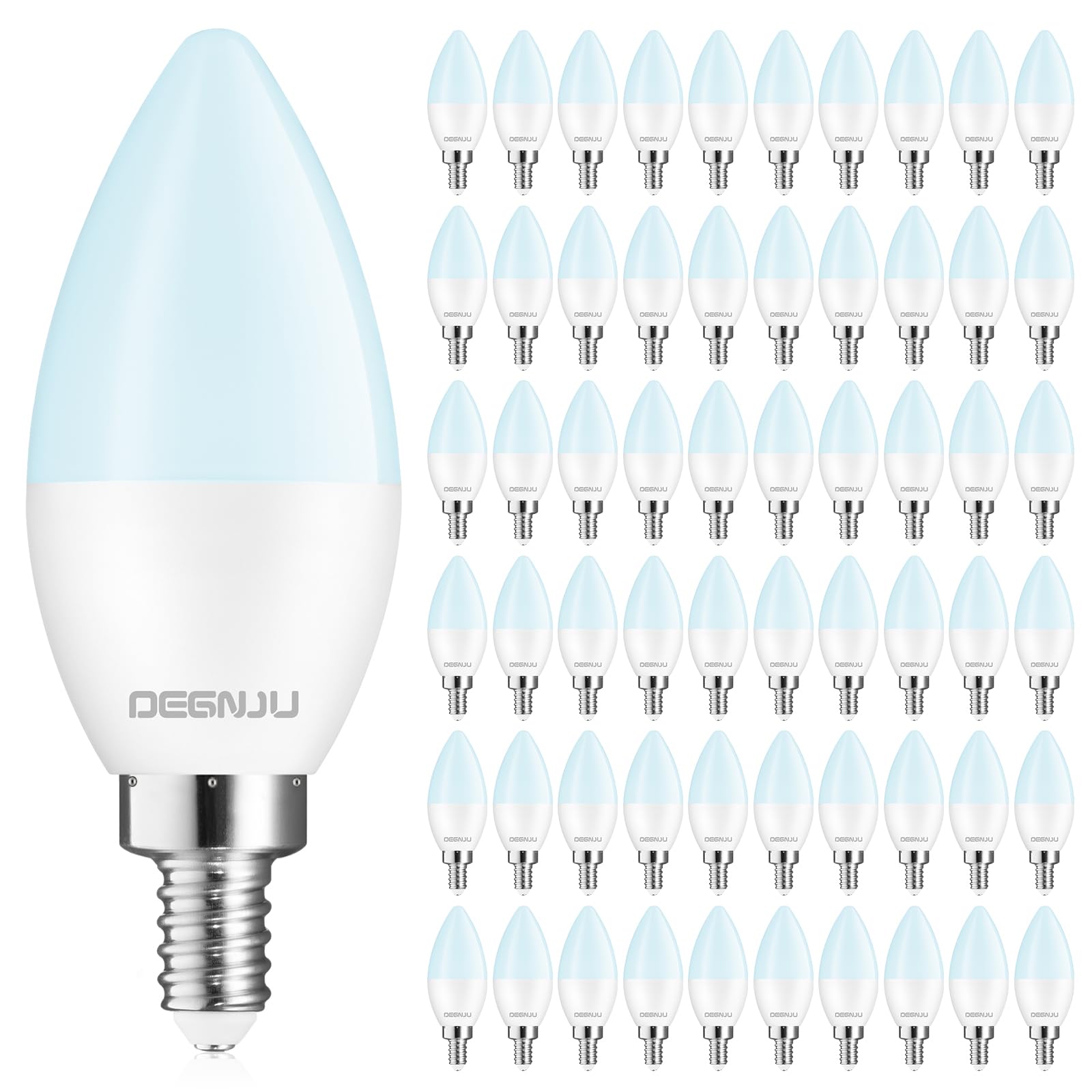 Degnju 60 Pack Chandelier Light Bulbs, 60 Watt Equivalent, 5.5W E12 Led Candelabra Light Bulbs, Daylight White 5000K B11 Ceiling